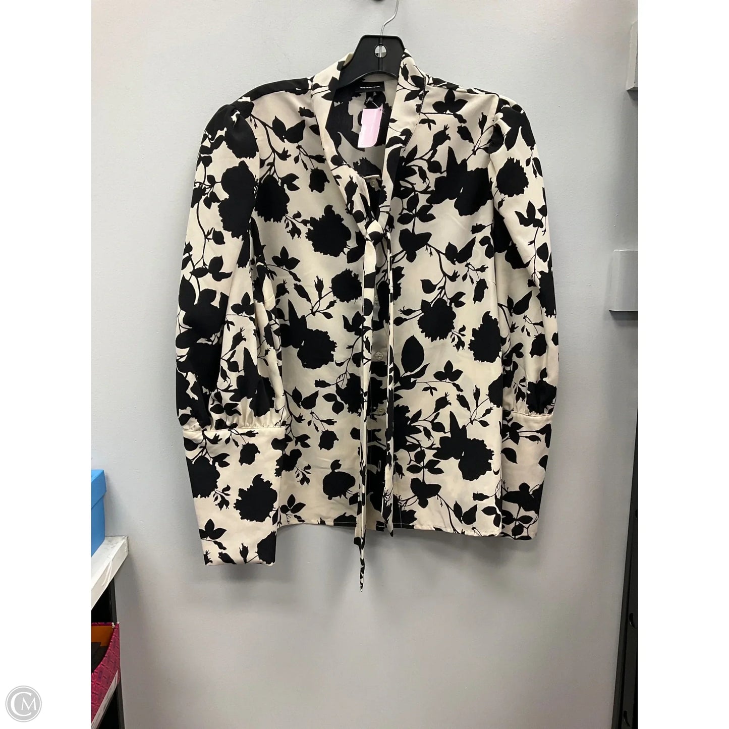 Blouse Long Sleeve By Who What Wear In Black & Cream, Size: Xl