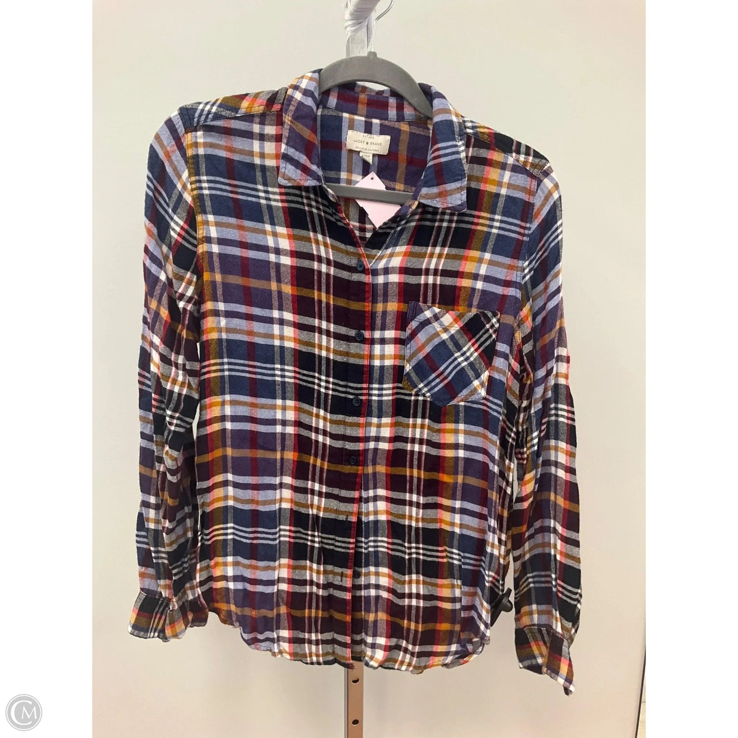 Top Long Sleeve By Lucky Brand In Plaid Pattern, Size: M