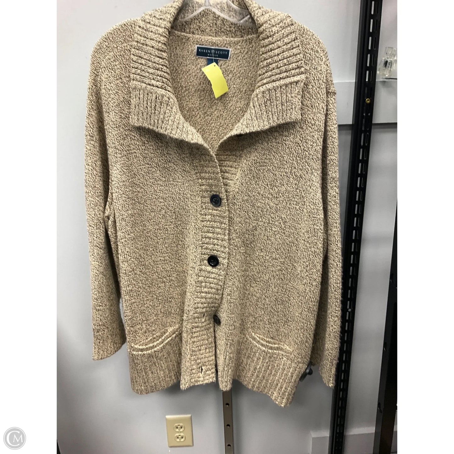 Sweater Cardigan By Karen Scott In Tan, Size: 3x