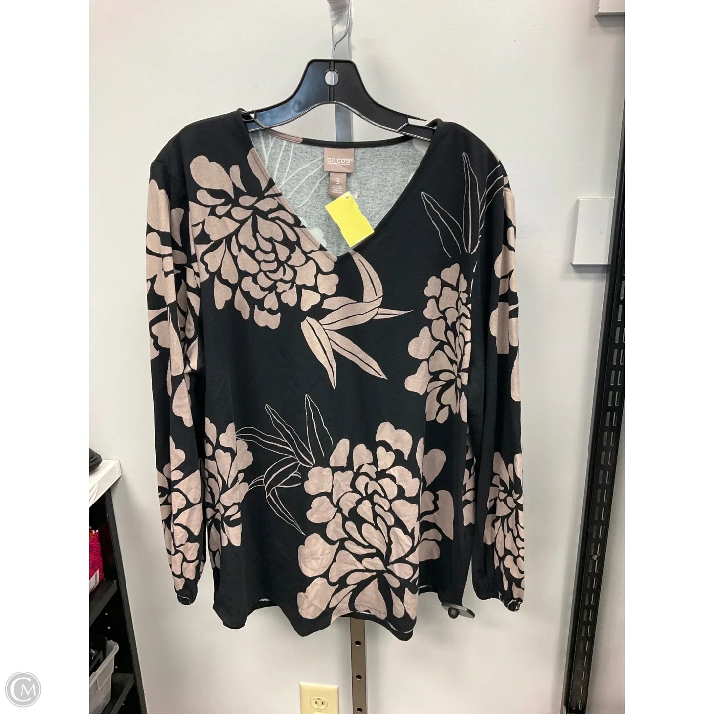 Top Long Sleeve By Chicos In Black & Brown, Size: Xl