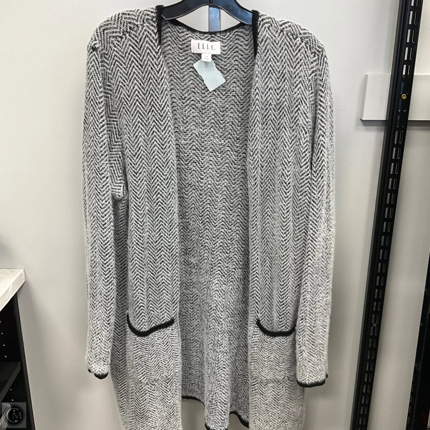 Sweater Cardigan By Elle In Black & White, Size: Xl