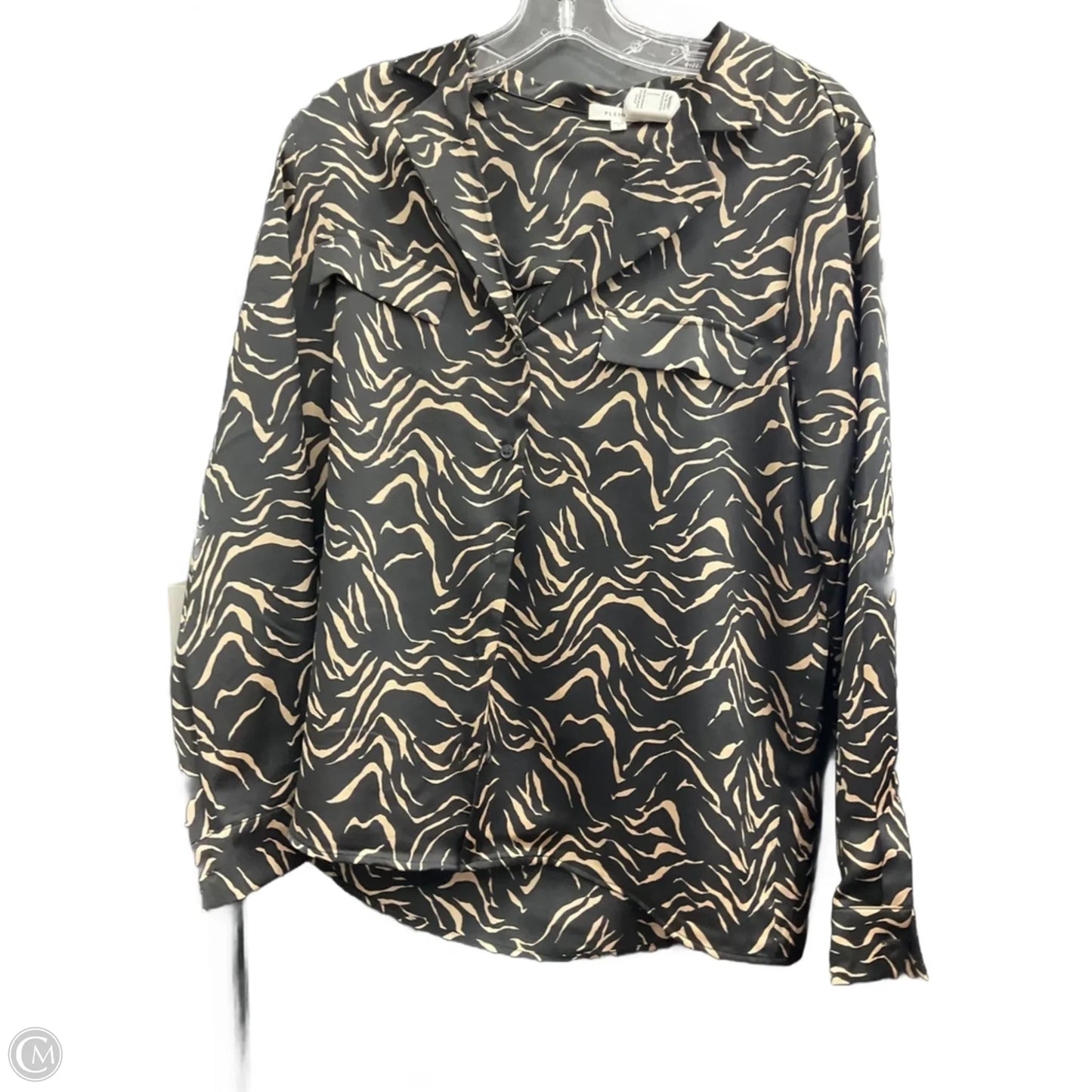 Blouse Long Sleeve By Pleione In Black & Tan, Size: M