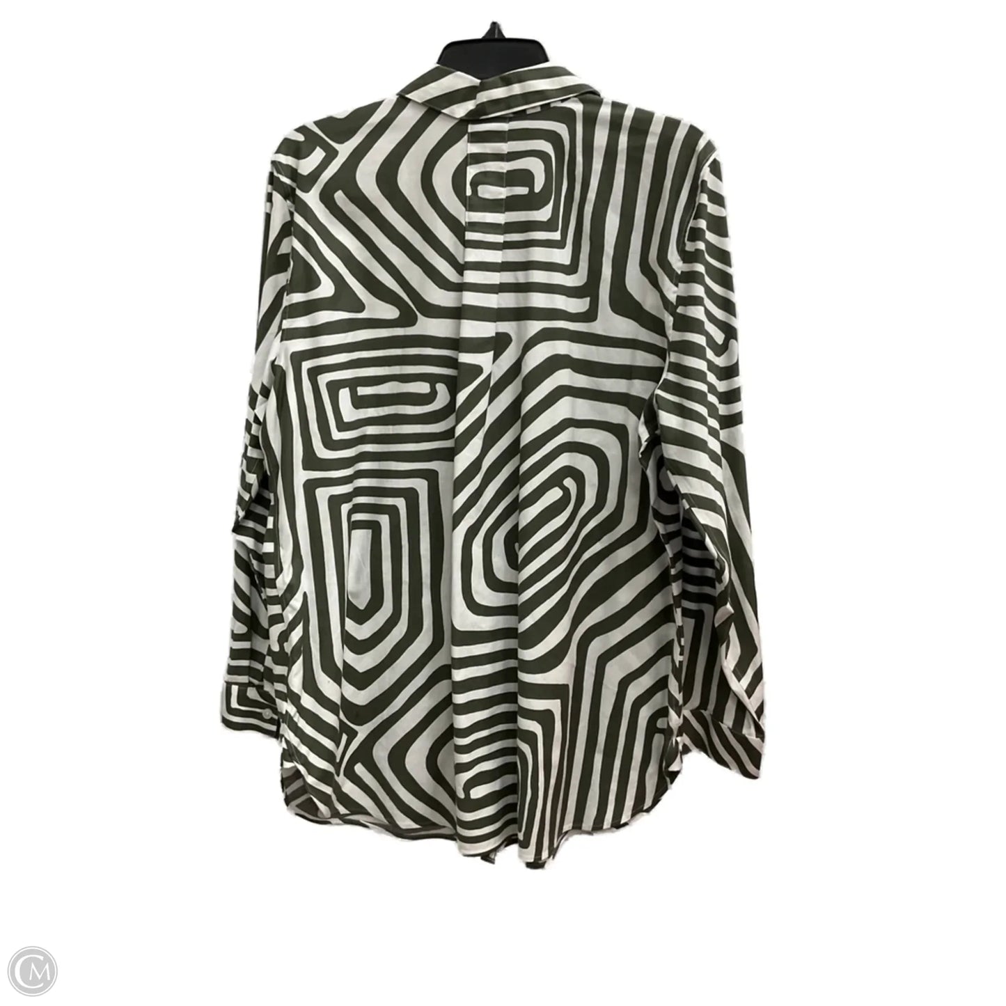 Blouse Long Sleeve By Chicos In Green & White, Size: 14