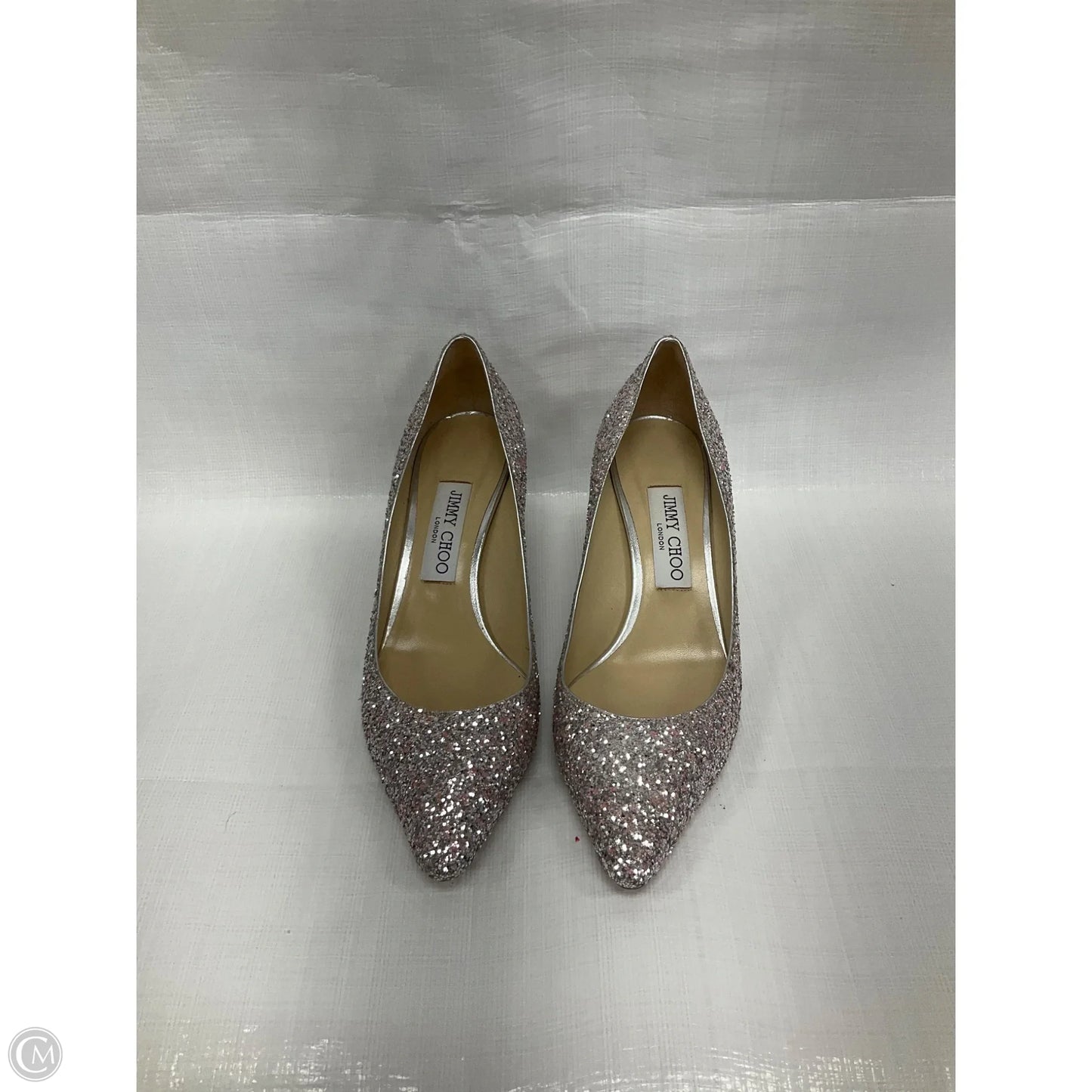 Shoes Luxury Designer By Jimmy Choo In Silver, Size: 7.5