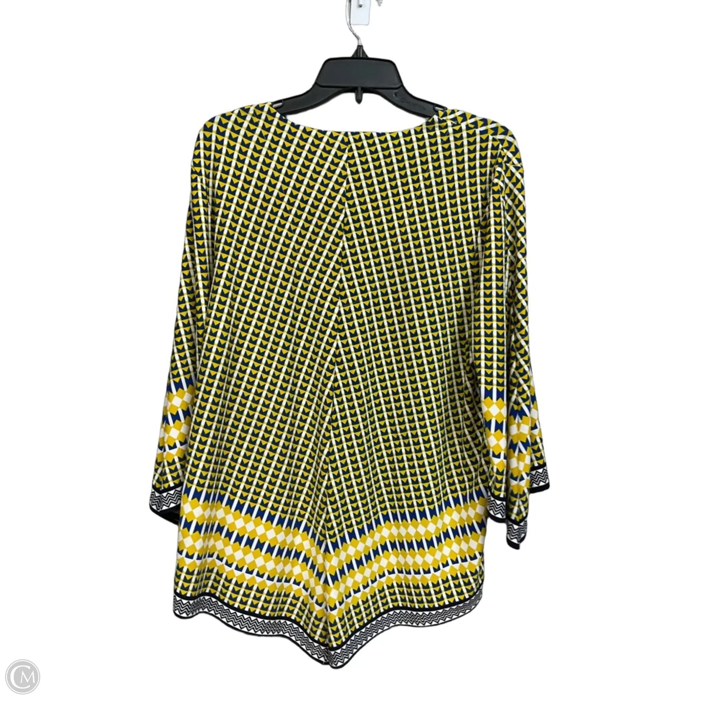 Top 3/4 Sleeve By Chicos In Blue & Yellow, Size: L