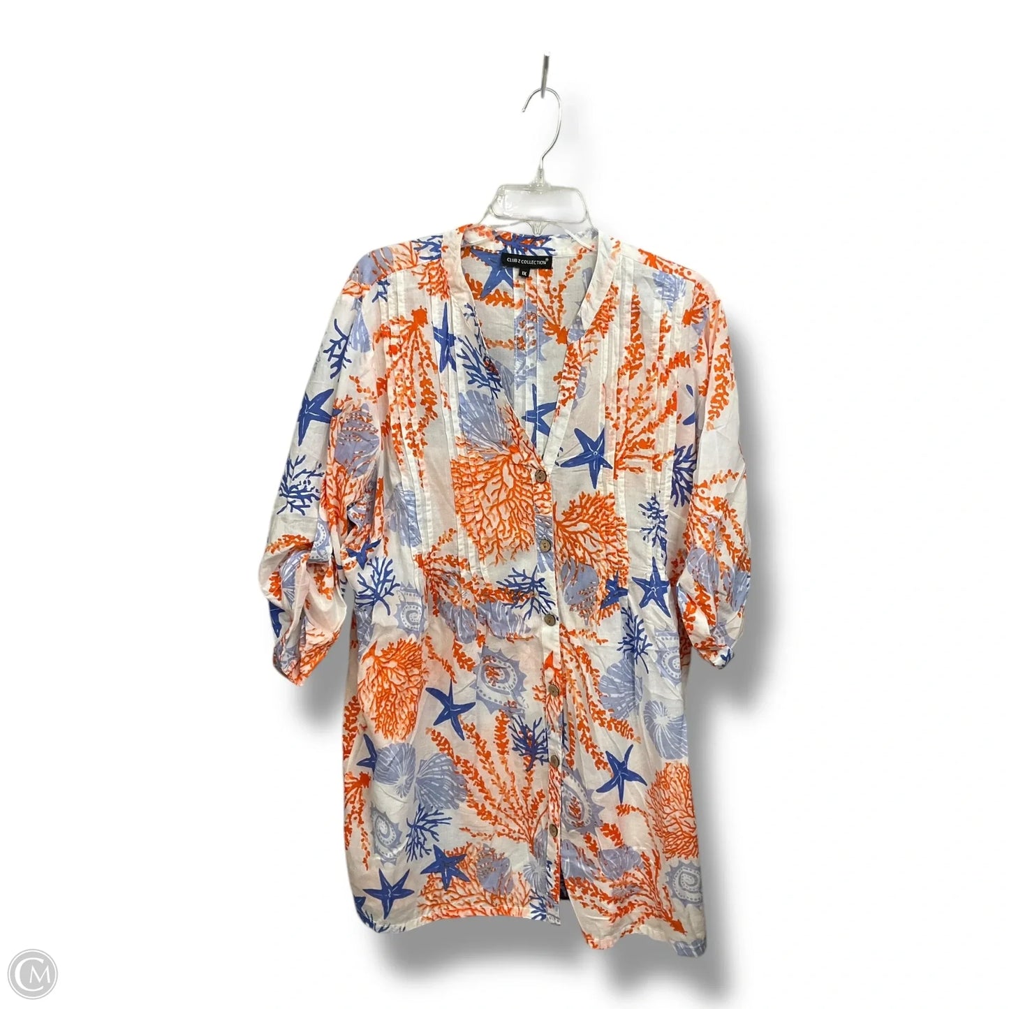 Blouse 3/4 Sleeve By Club Z In Tropical Print, Size: 1x