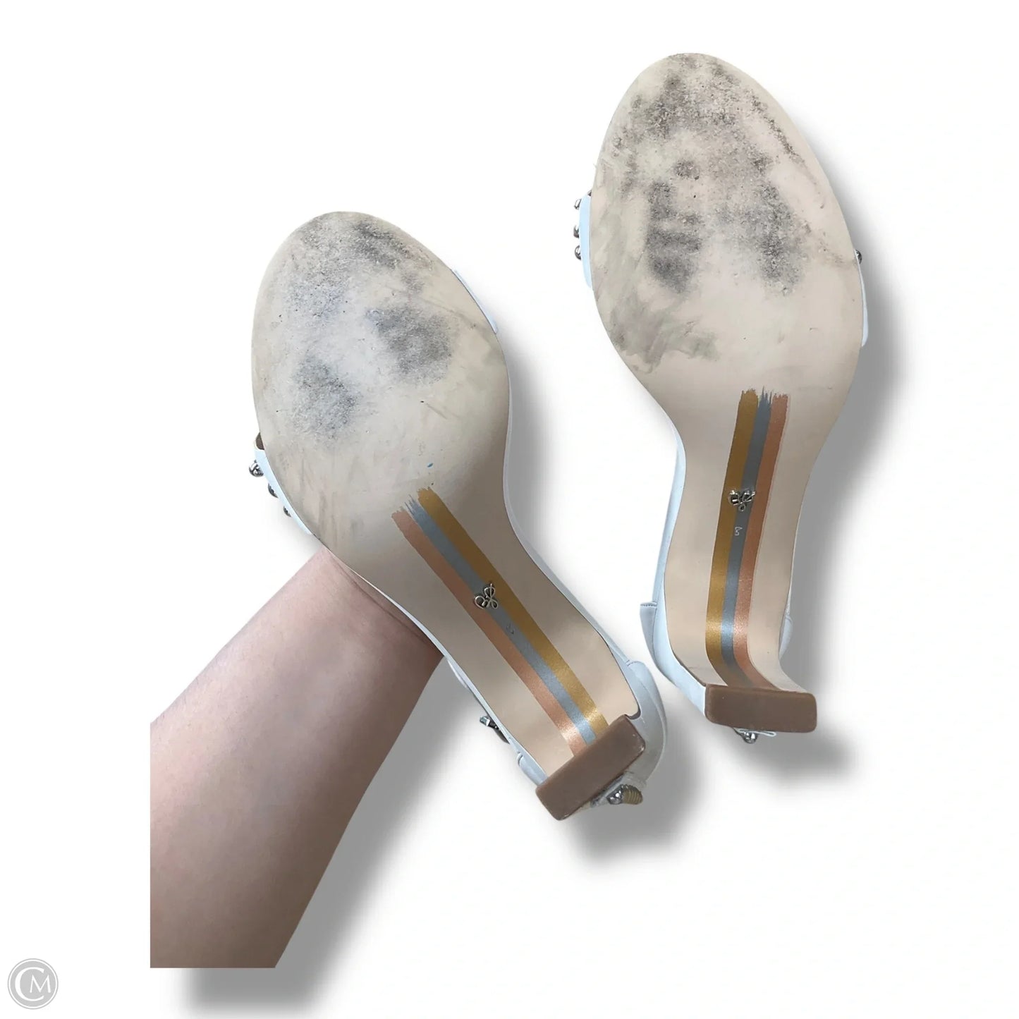 Sandals Heels Block By Sam Edelman In Silver & White, Size: 8