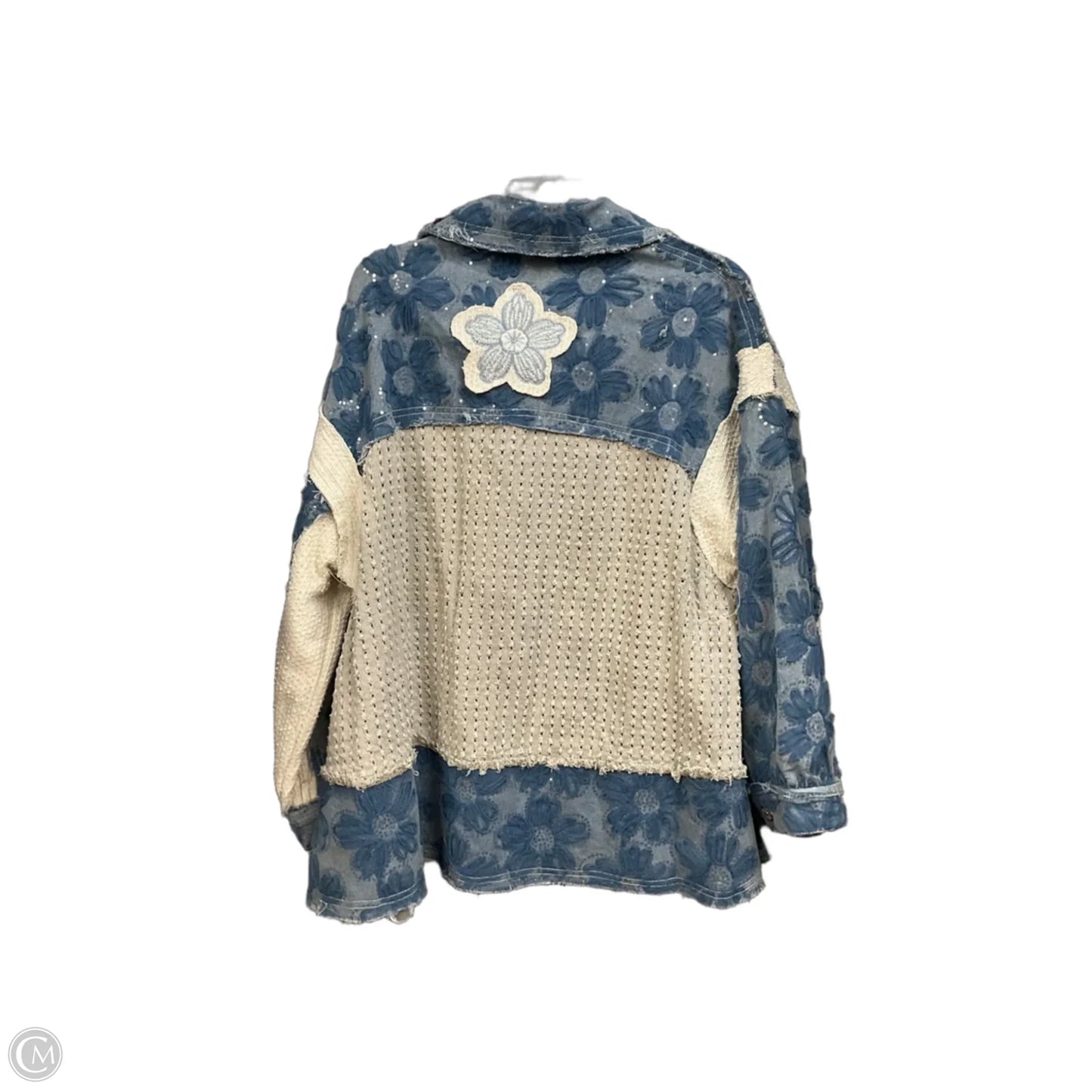 Top Long Sleeve By Pol In Blue & Cream, Size: M