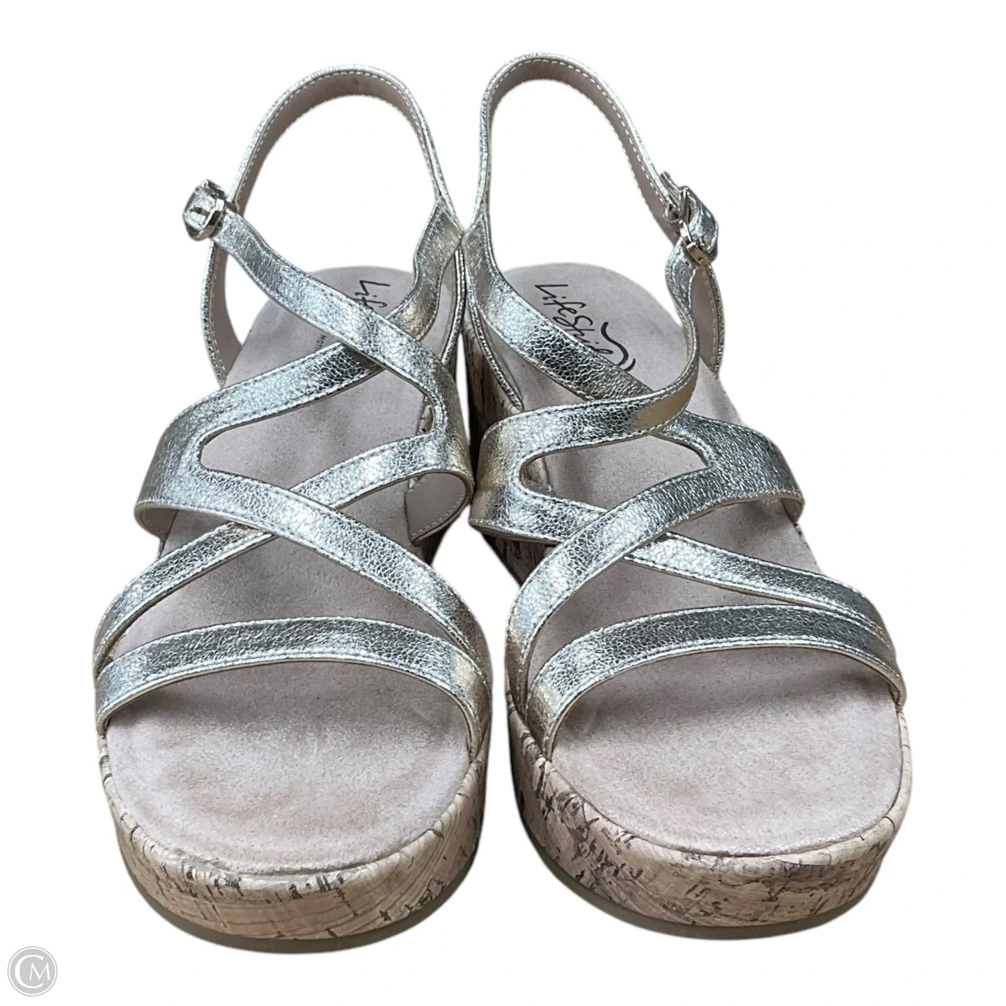 Sandals Heels Wedge By Life Stride In Gold, Size: 8.5