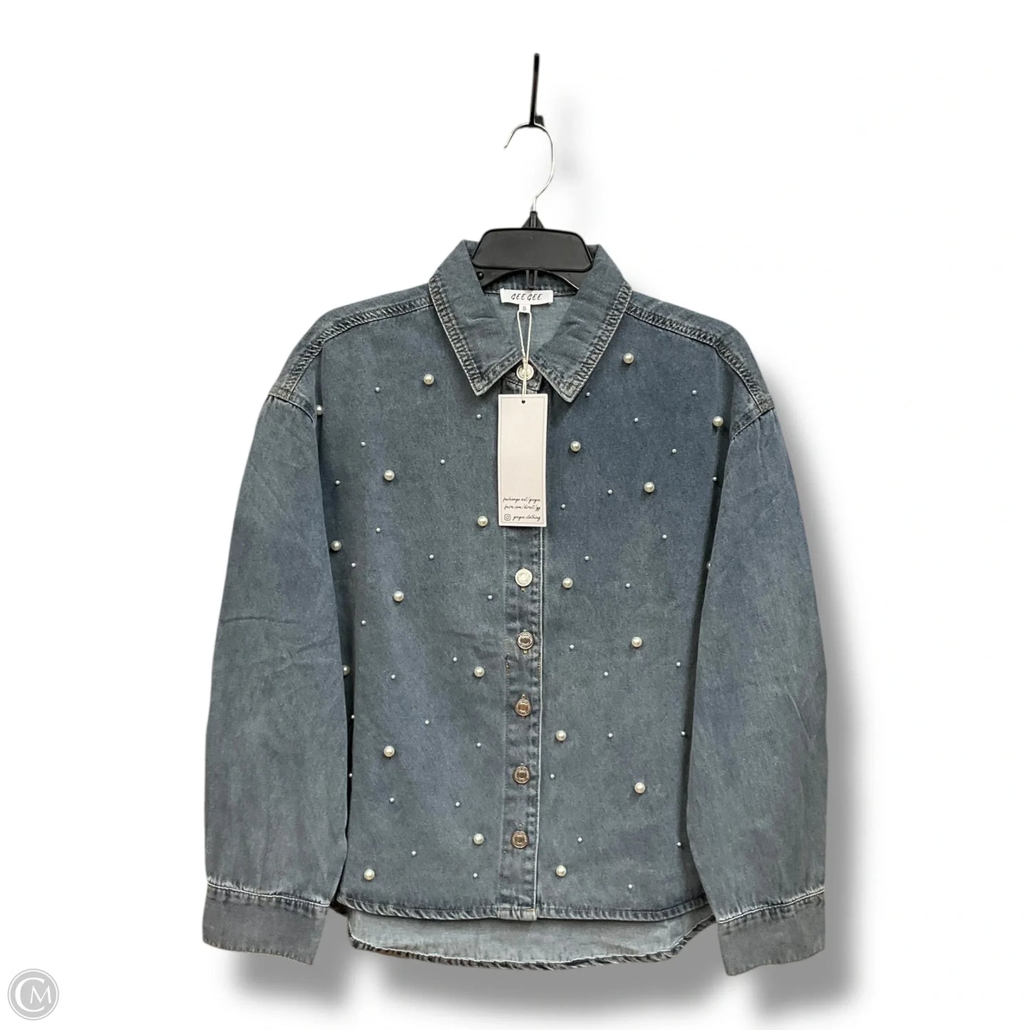 Blouse Long Sleeve By Cme In Blue Denim, Size: S