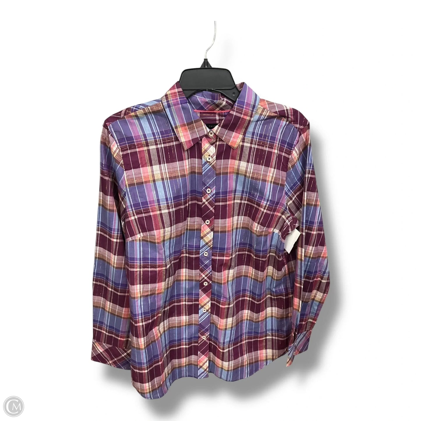 Blouse Long Sleeve By Talbots In Plaid Pattern, Size: L