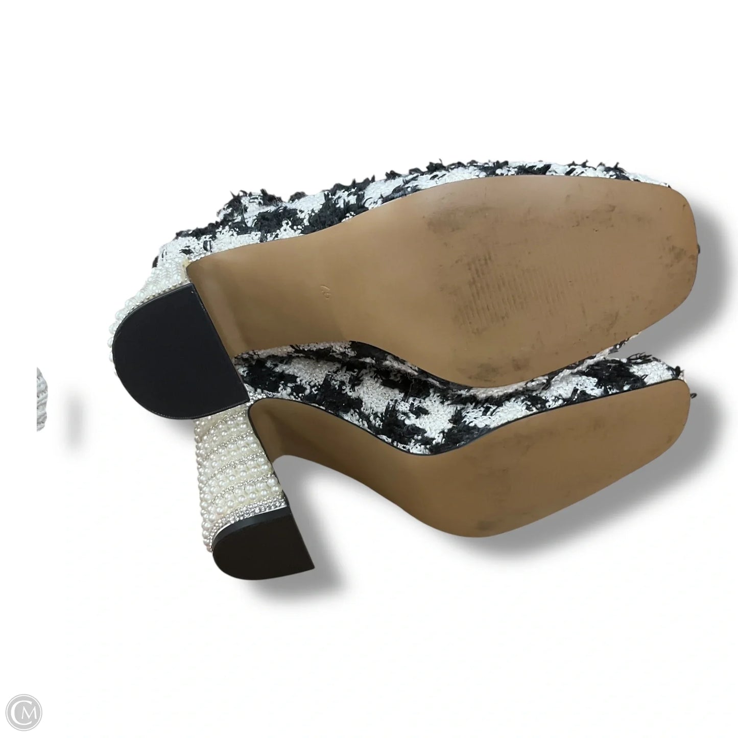 Boots Ankle Heels By Betsey Johnson In Black & White, Size: 7.5
