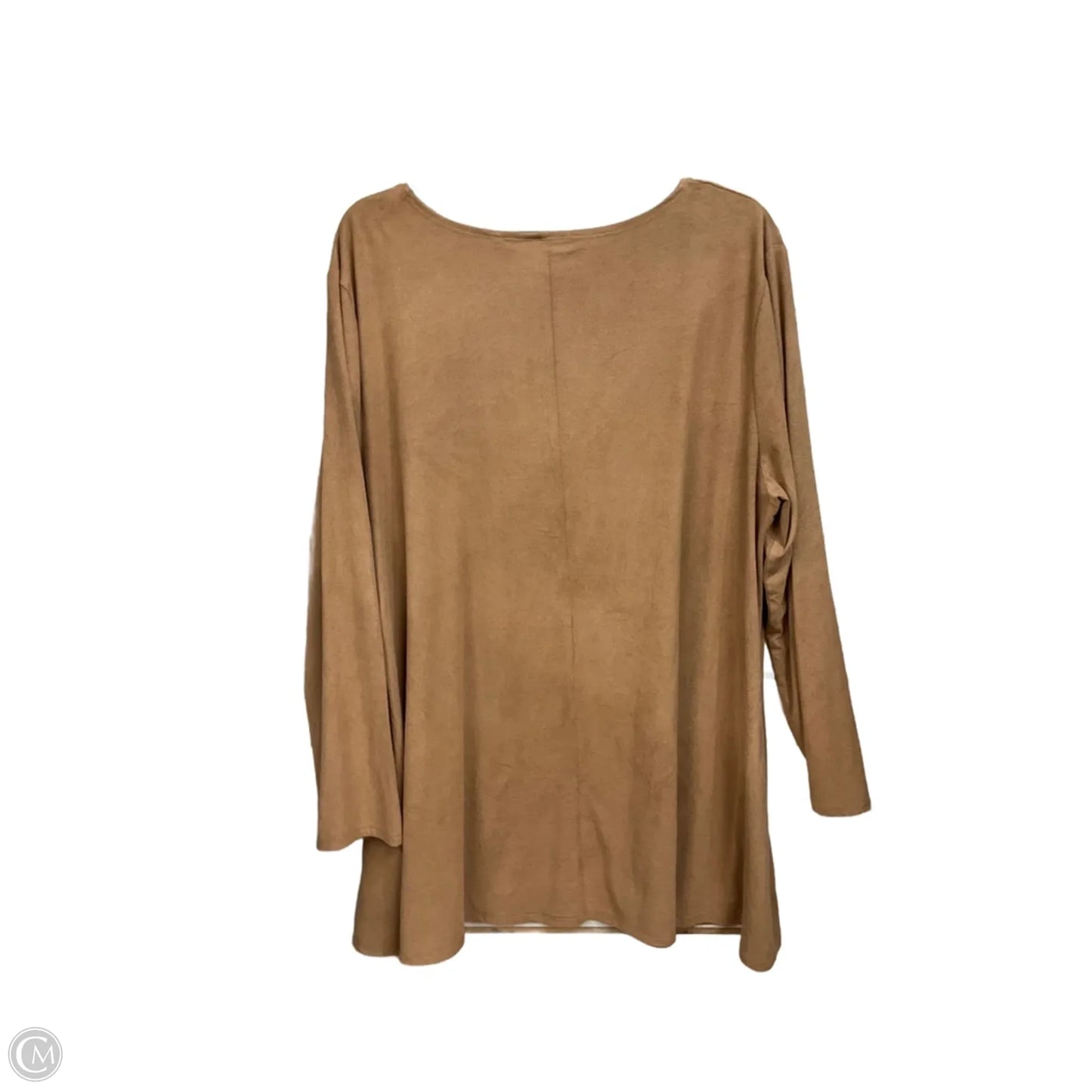 Top Long Sleeve Basic By Tru Self In Tan, Size: 2x