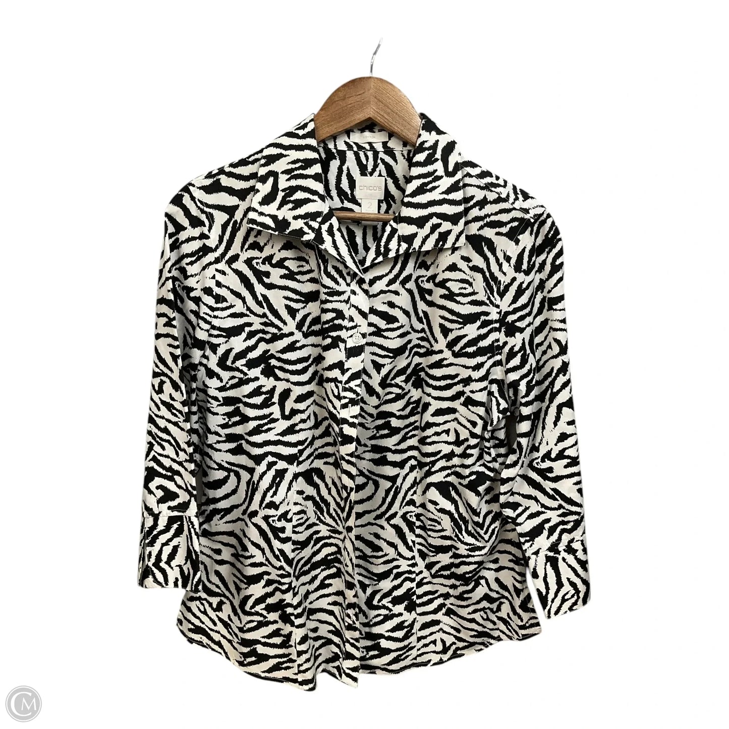 Blouse Long Sleeve By Chicos In Black & White, Size: 2x