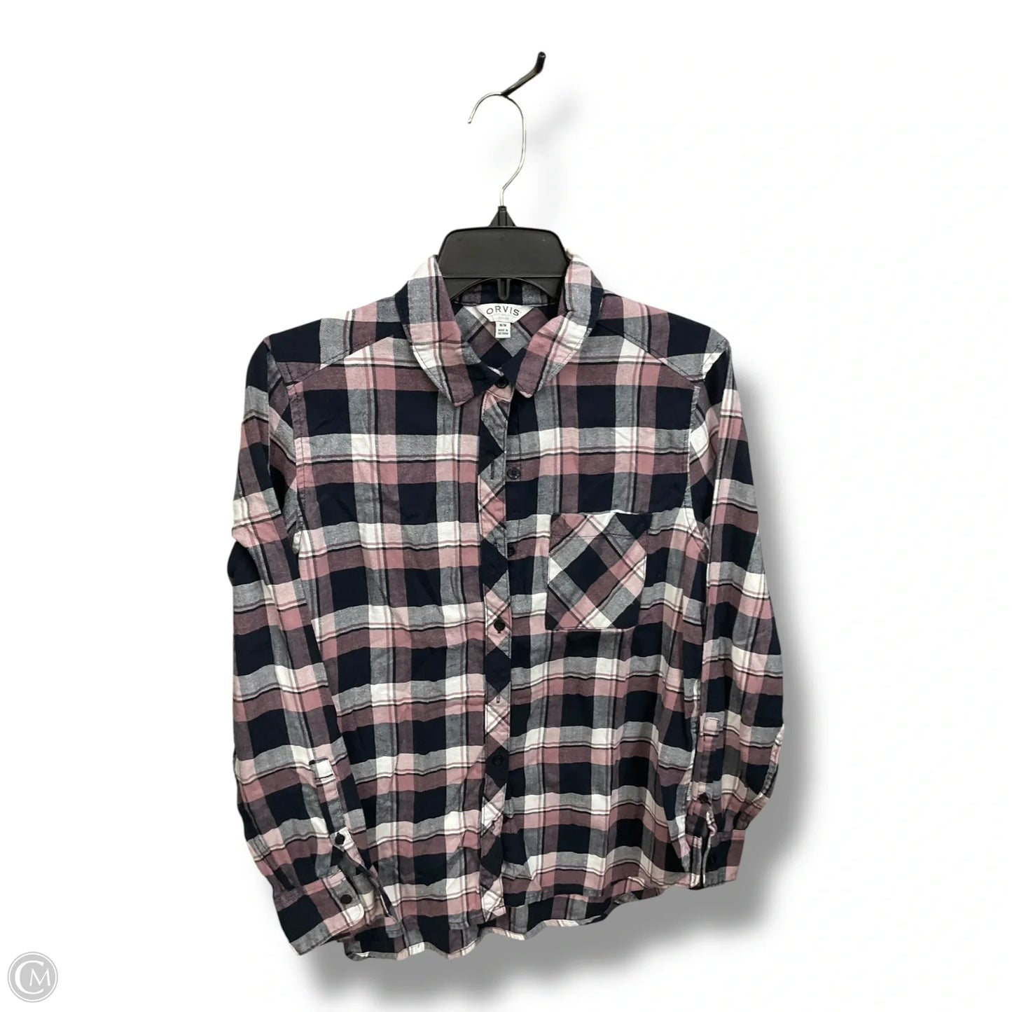 Blouse Long Sleeve By Orvis In Checkered Pattern, Size: M