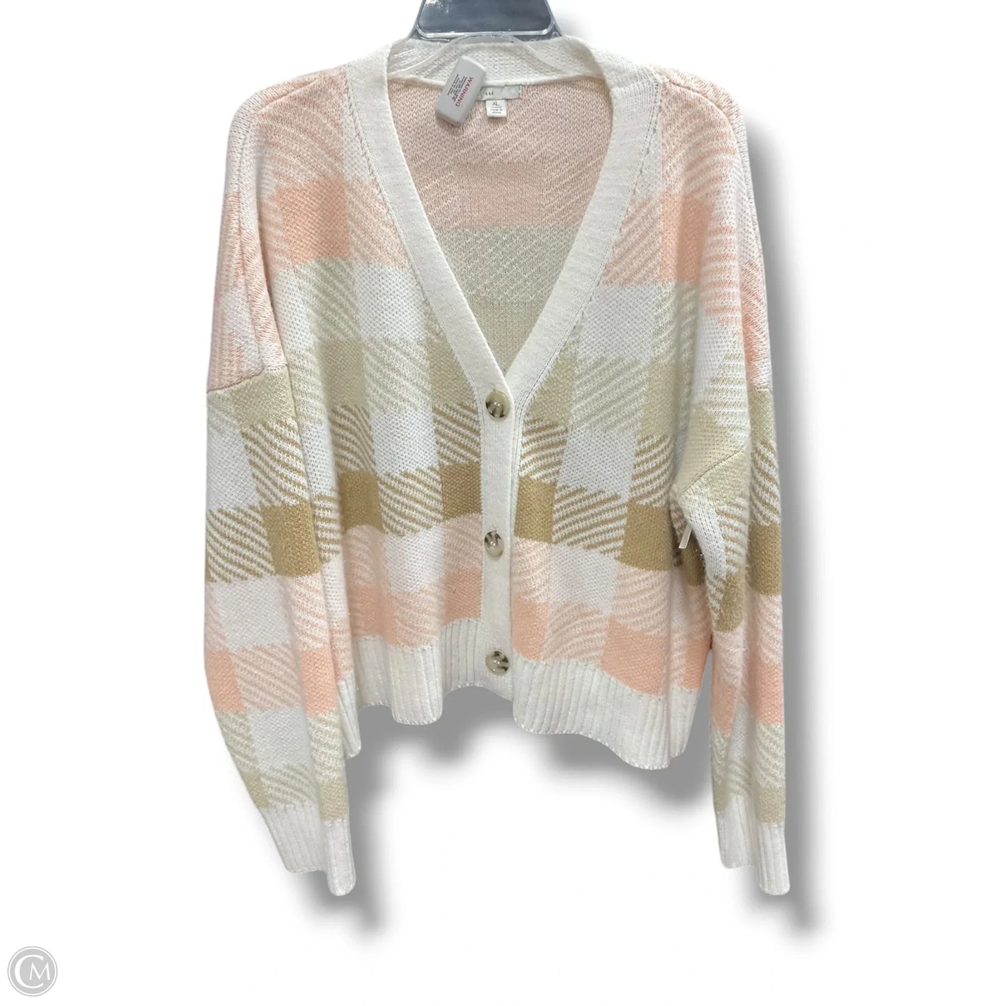 Sweater Cardigan By C Est. 1946 In Orange & Tan, Size: Xl