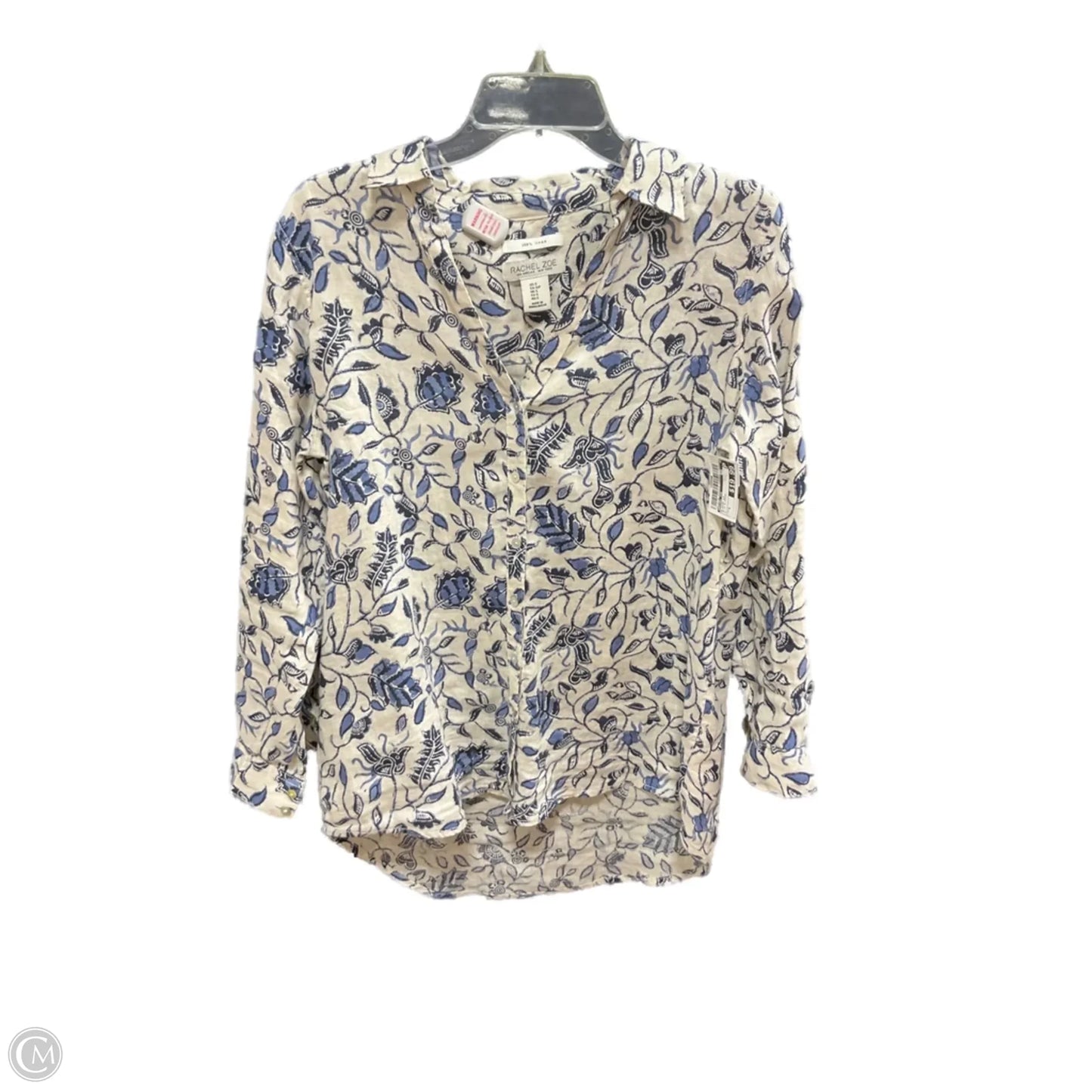 Blouse Long Sleeve By Rachel Zoe In Blue & Cream, Size: S