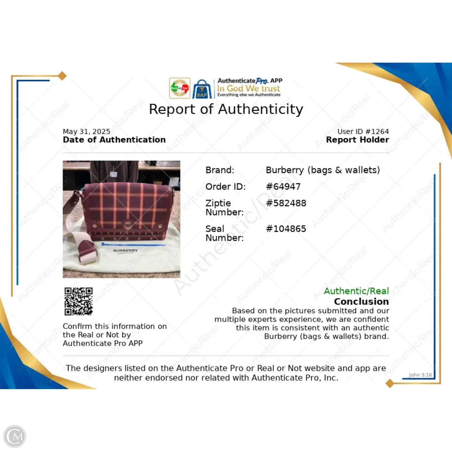 Crossbody Luxury Designer By Burberry, Size: Medium