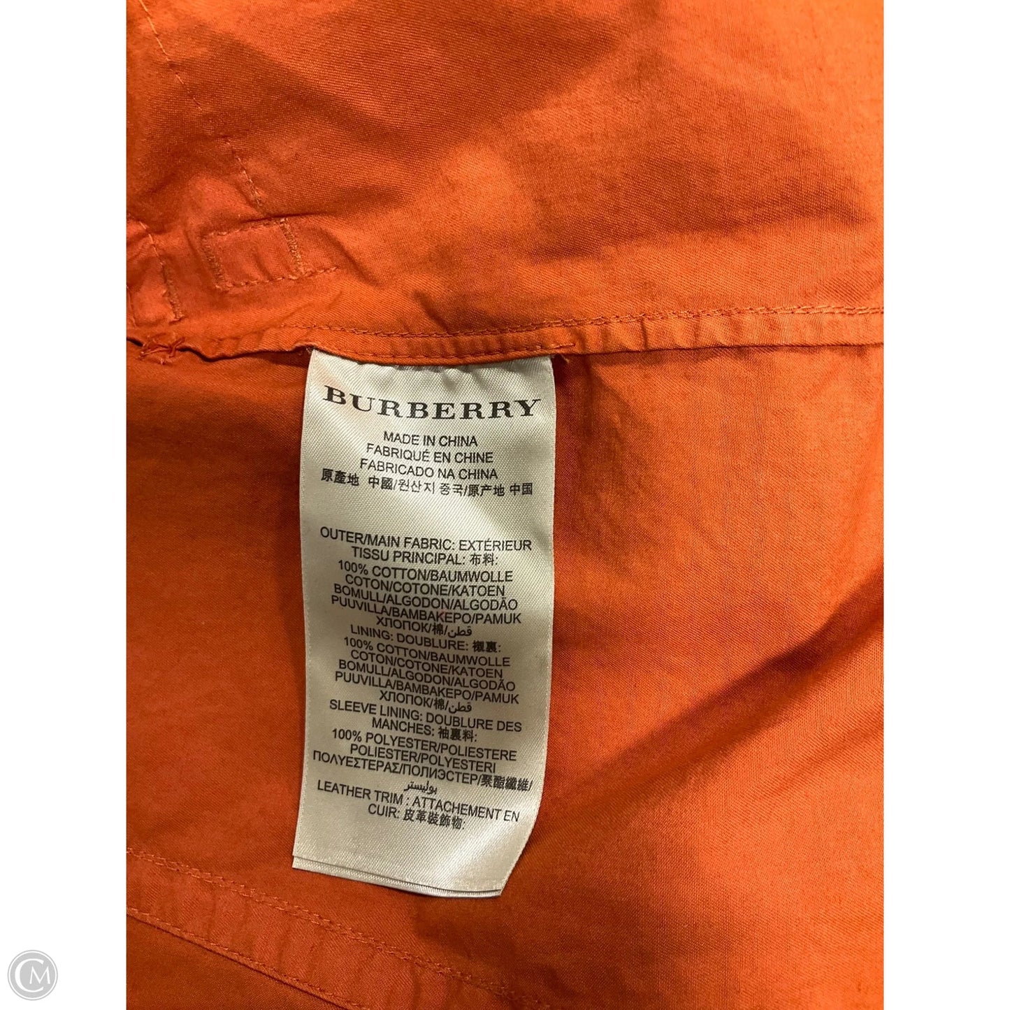 Jacket Luxury Designer By Burberry In Orange, Size: S