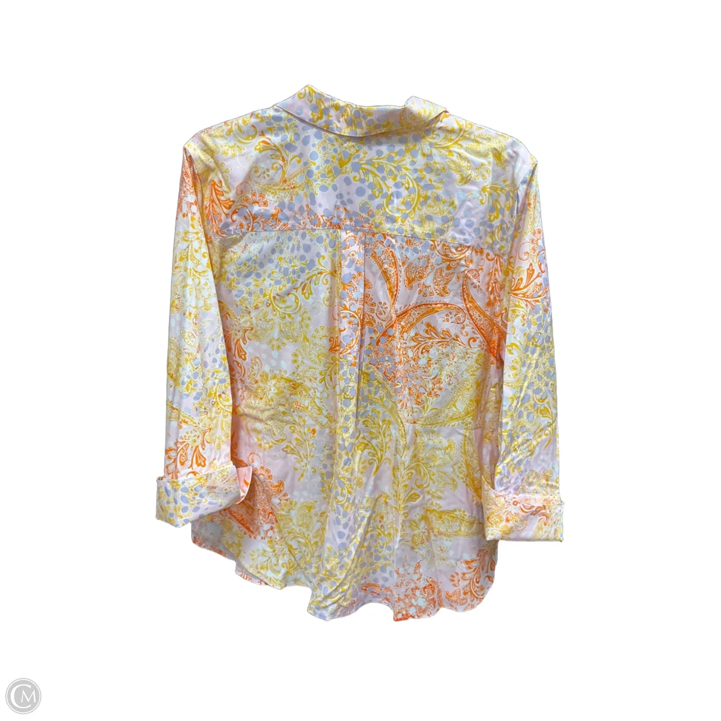 Blouse Long Sleeve By Chicos In Orange & Yellow, Size: Xl