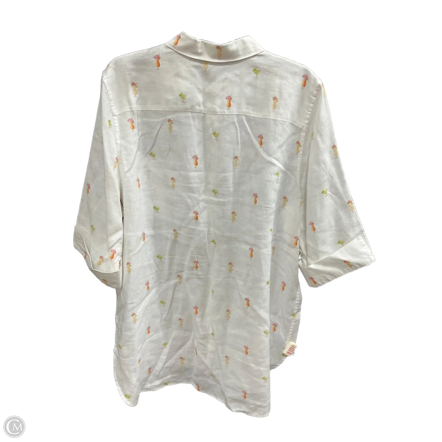 Blouse Long Sleeve By Chicos In White & Yellow, Size: Xl
