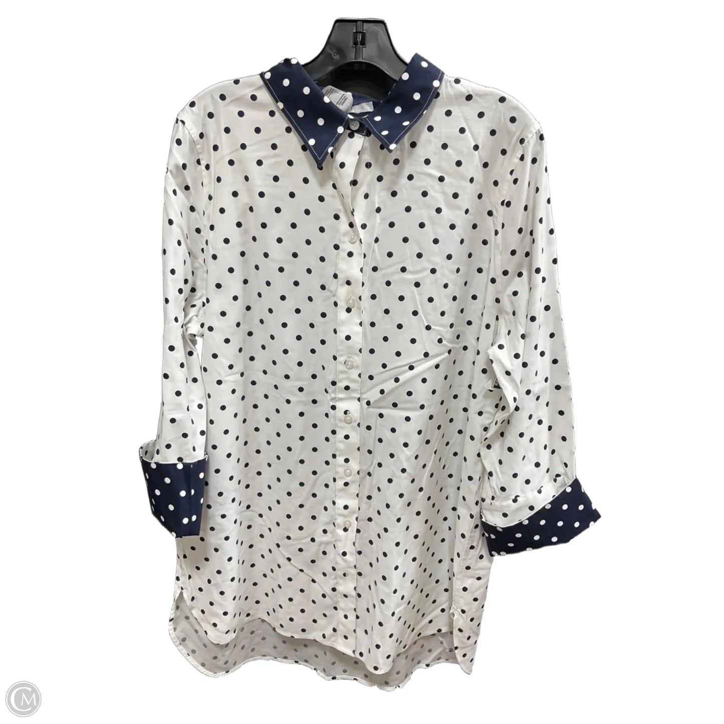 Blouse Long Sleeve By Chicos In Blue & White, Size: Xl