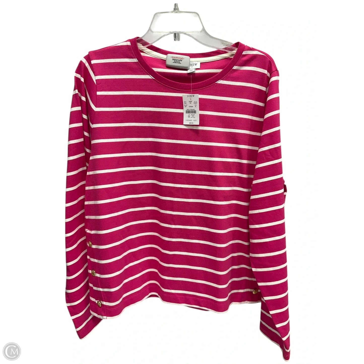 Top Long Sleeve By J. Crew In Pink & White, Size: Xl