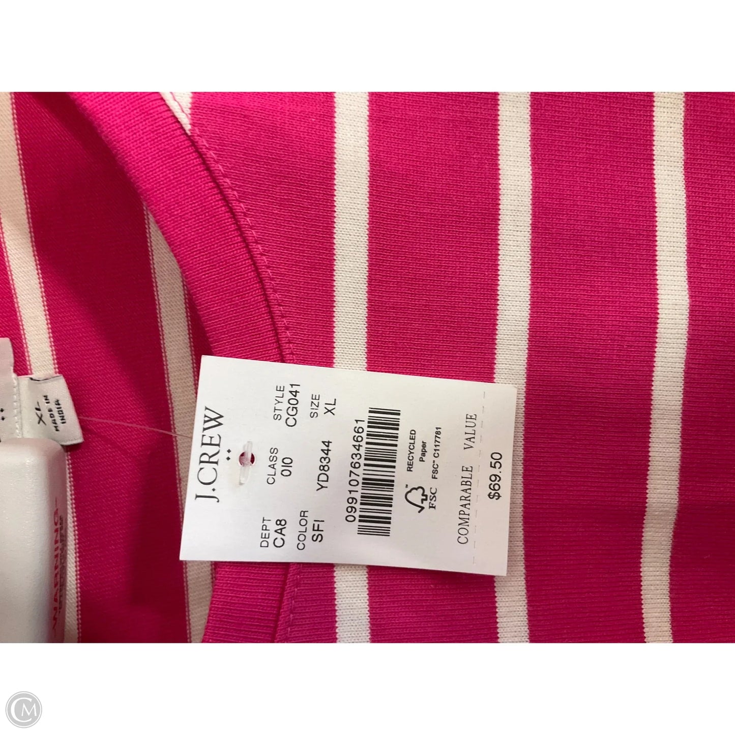 Top Long Sleeve By J. Crew In Pink & White, Size: Xl