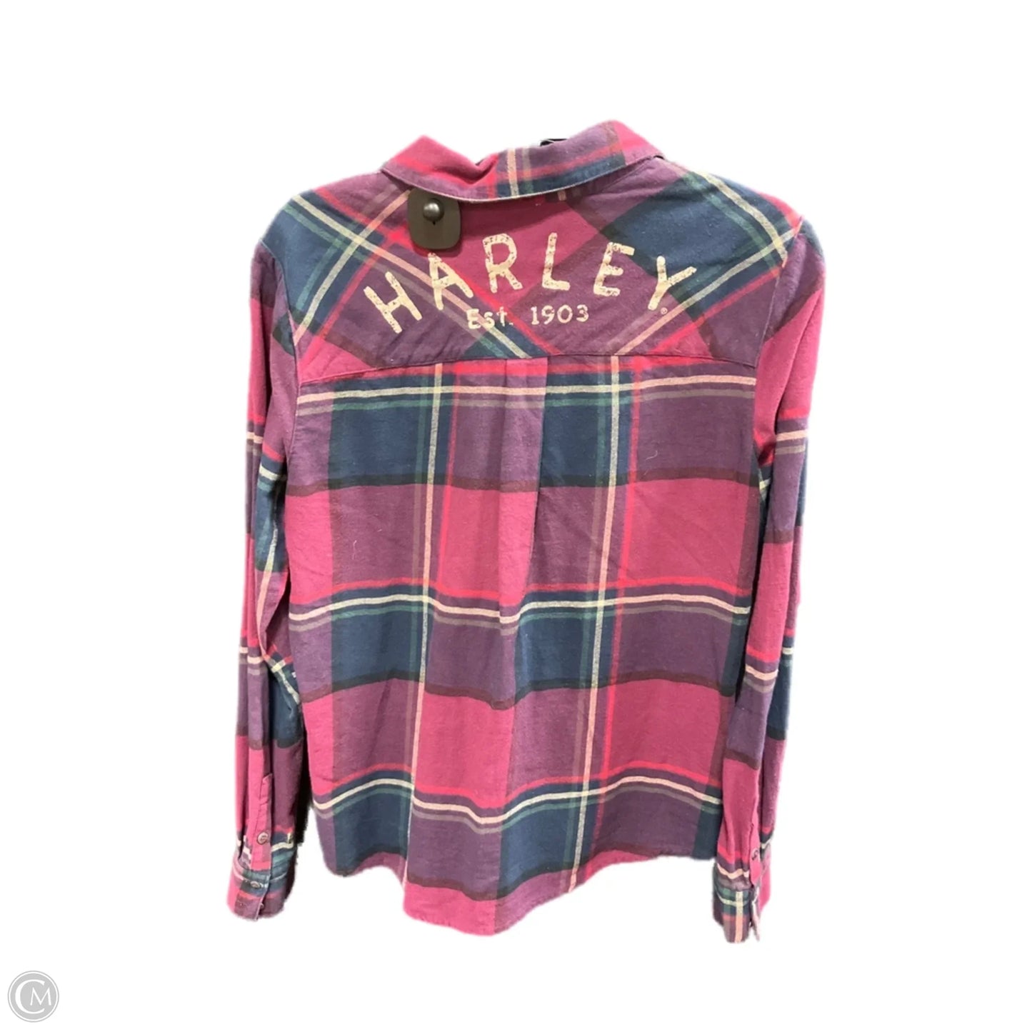 Top Long Sleeve By Harley Davidson In Plaid Pattern, Size: M