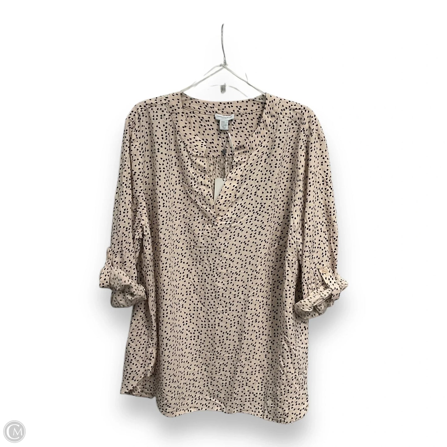 Blouse Long Sleeve By Carolina Belle In Polkadot Pattern, Size: 2x