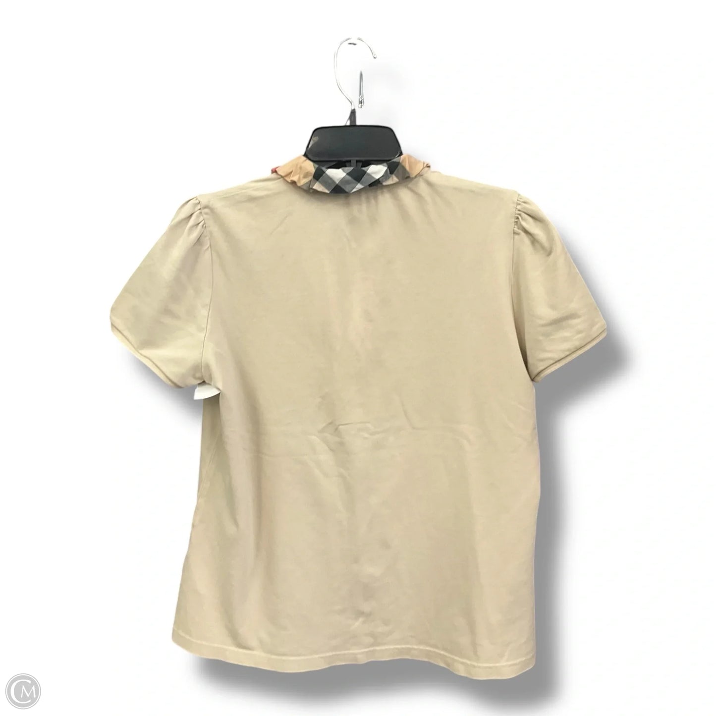 Top Short Sleeve Luxury Designer By Burberry In Beige, Size: Xs