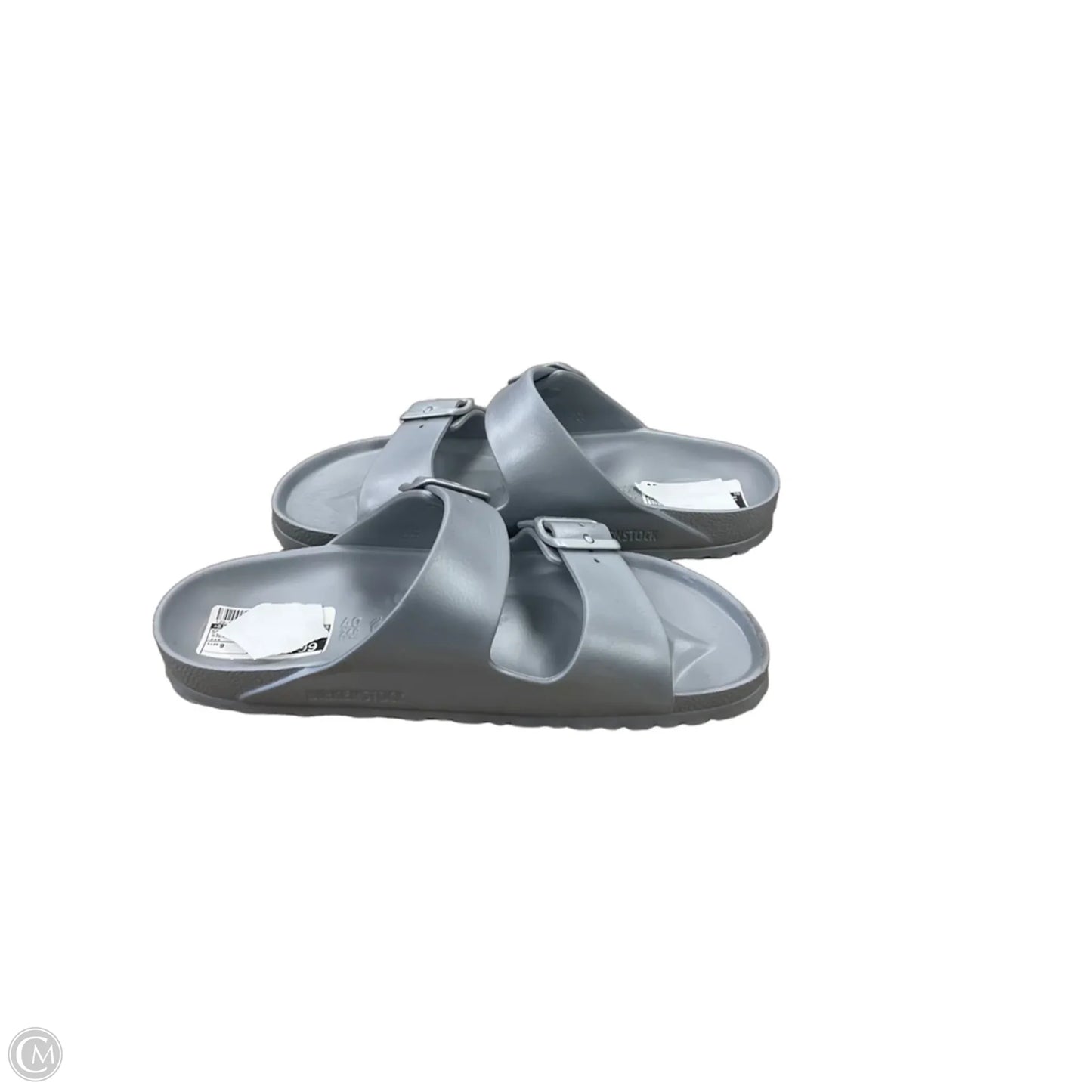 Sandals Flats By Birkenstock In Silver, Size: 9