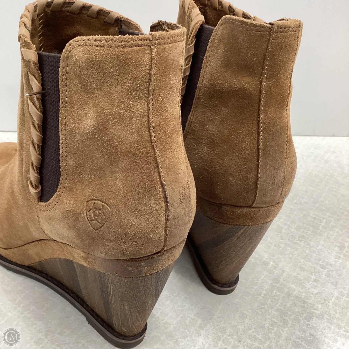 Boots Ankle Heels By Ariat In Brown, Size: 9.5