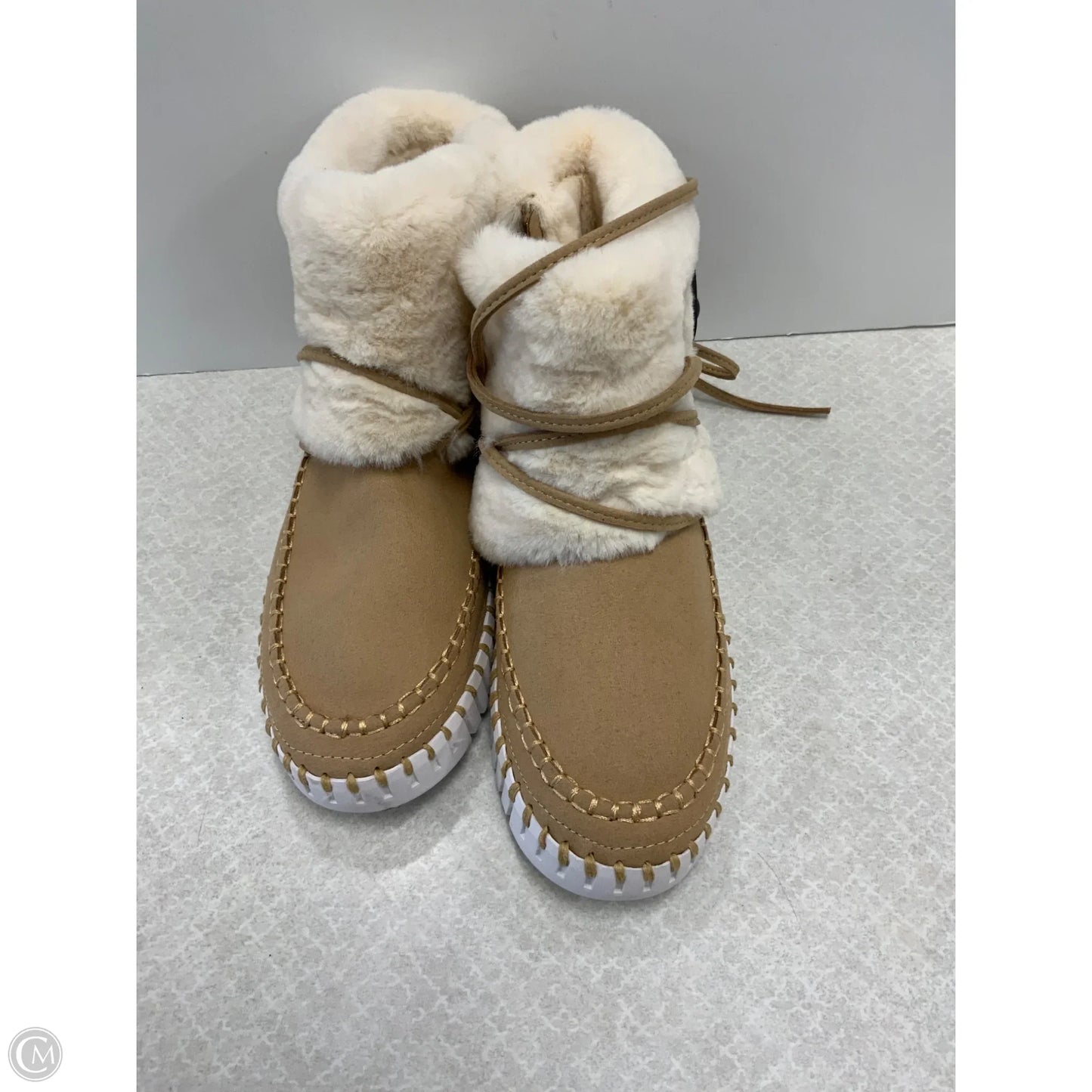 Boots Ankle Flats By Ilse Jacobsen In Brown & Cream, Size: 8.5