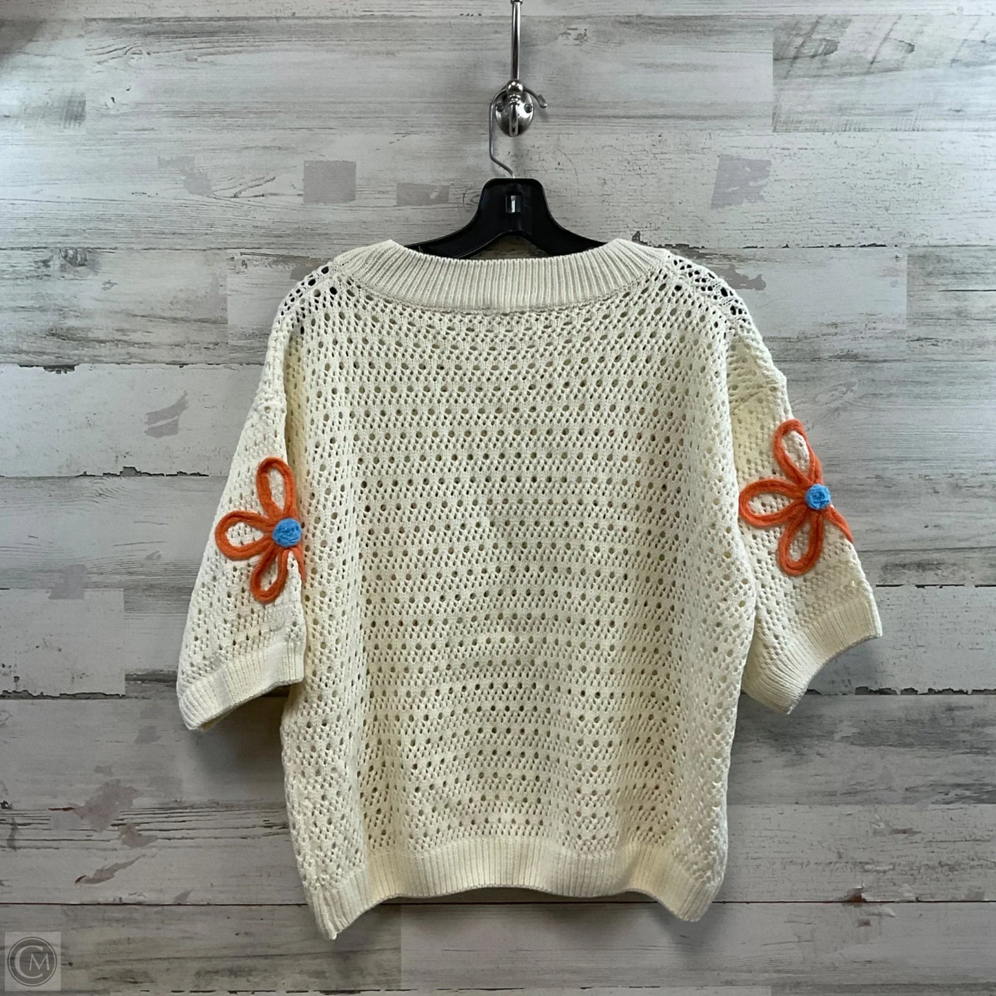 Sweater Short Sleeve By Bibi In Cream & Orange, Size: Xl