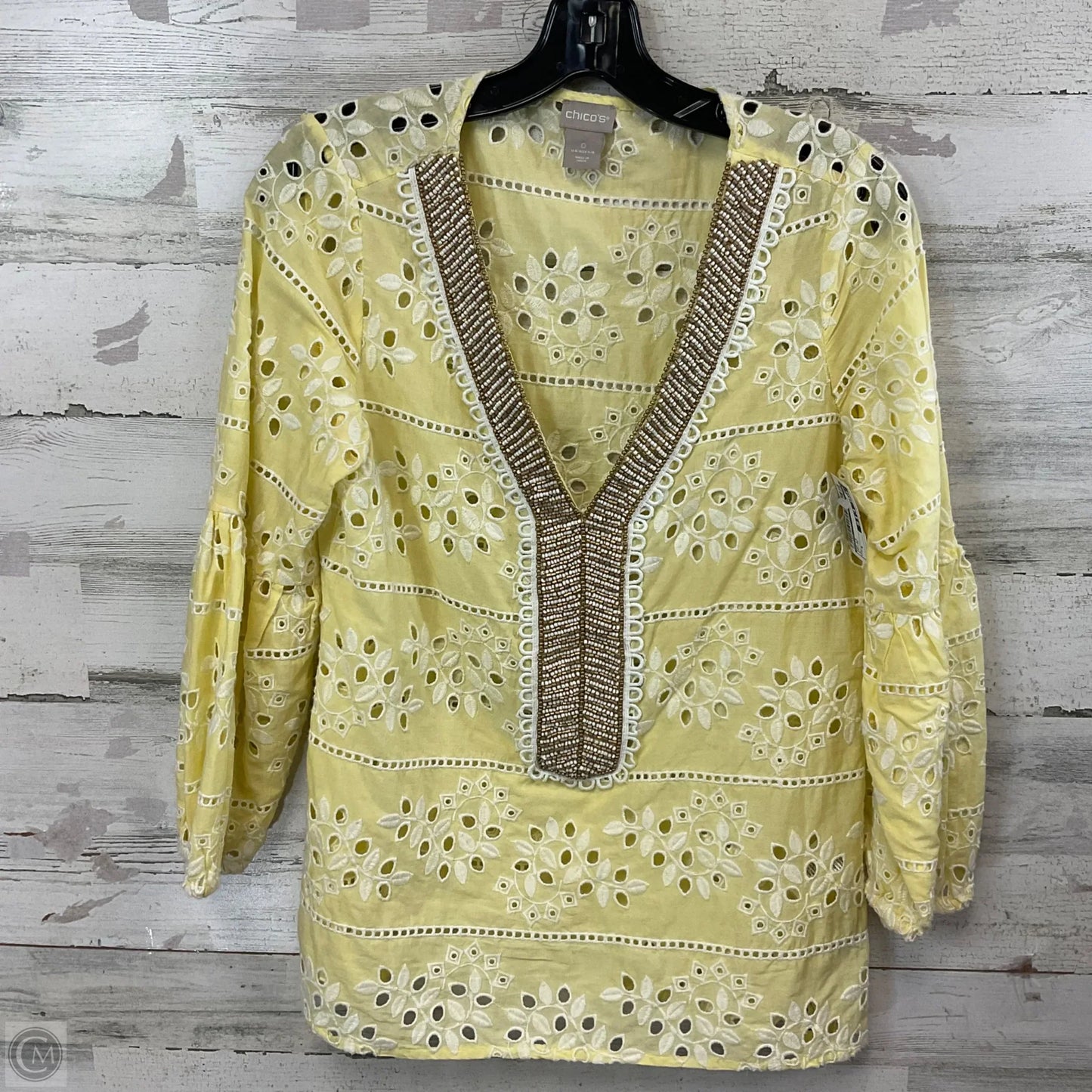 Top Long Sleeve By Chicos In Yellow, Size: S