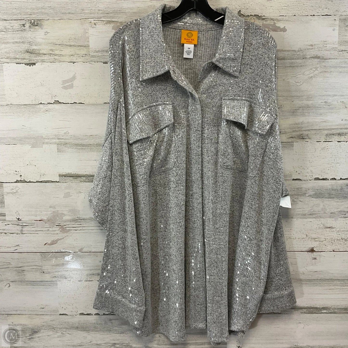Blouse Long Sleeve By Ruby Rd In Silver, Size: 2x