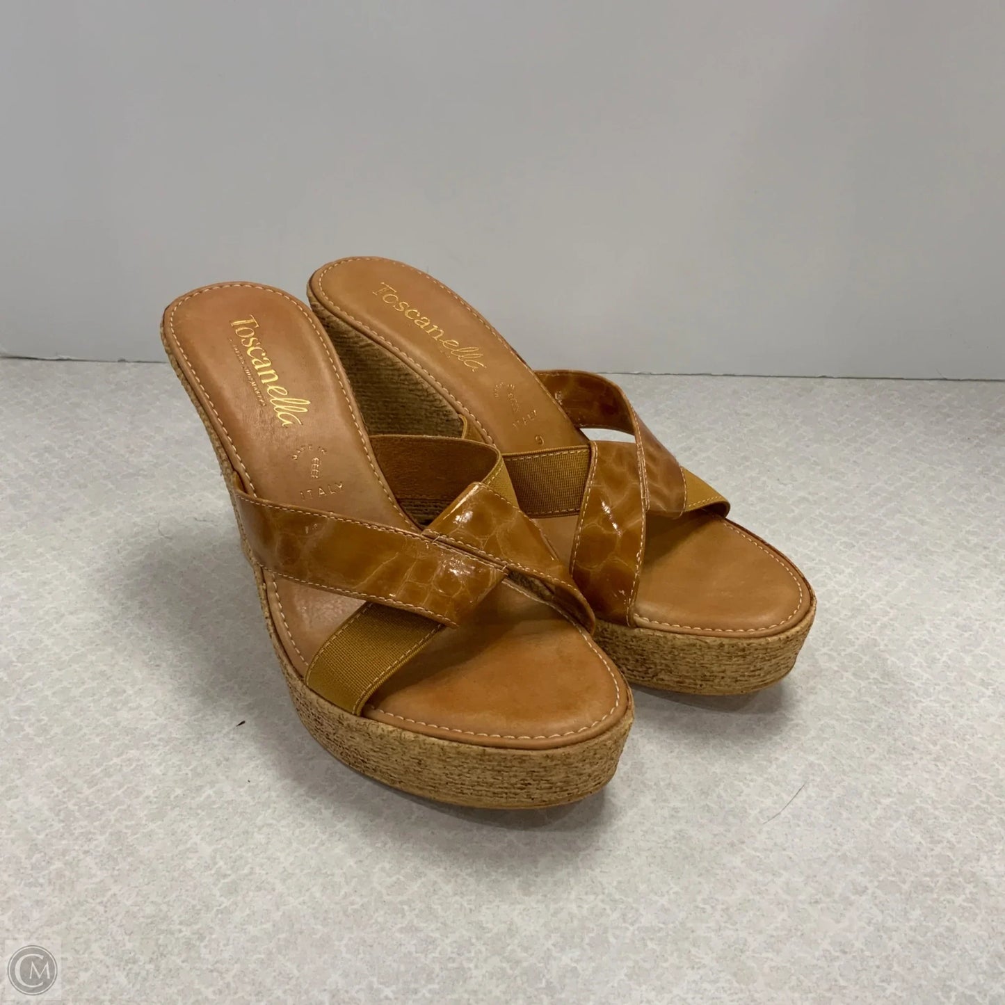 Sandals Heels Wedge By Italian Shoemakers In Brown, Size: 9