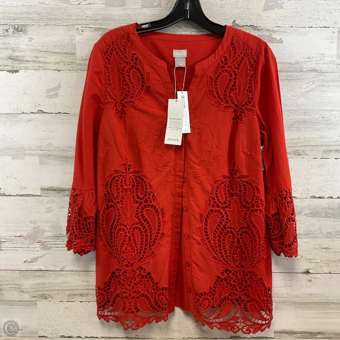 Blouse 3/4 Sleeve By Chicos In Orange, Size: M