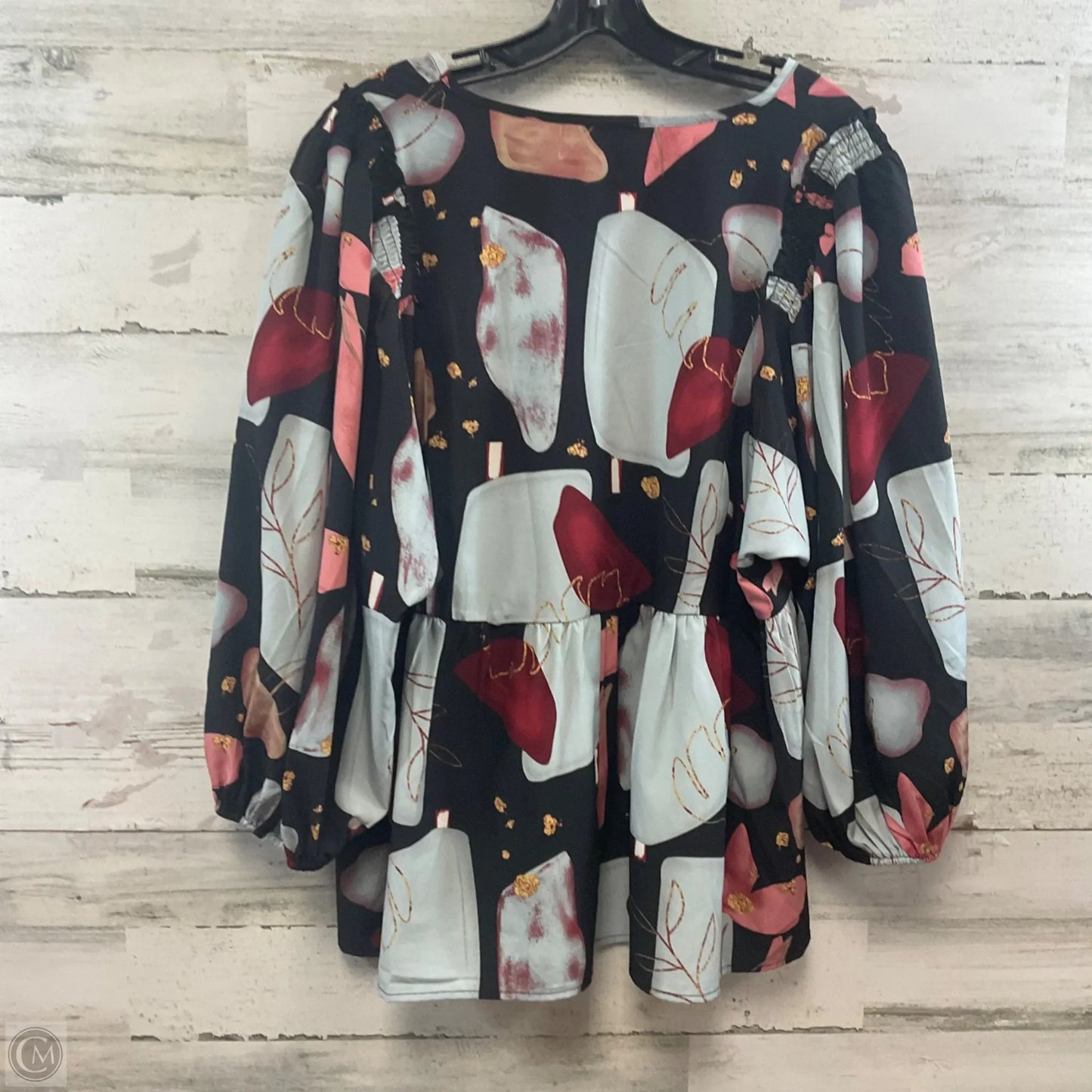 Blouse 3/4 Sleeve By Entro In Black & Blue, Size: L