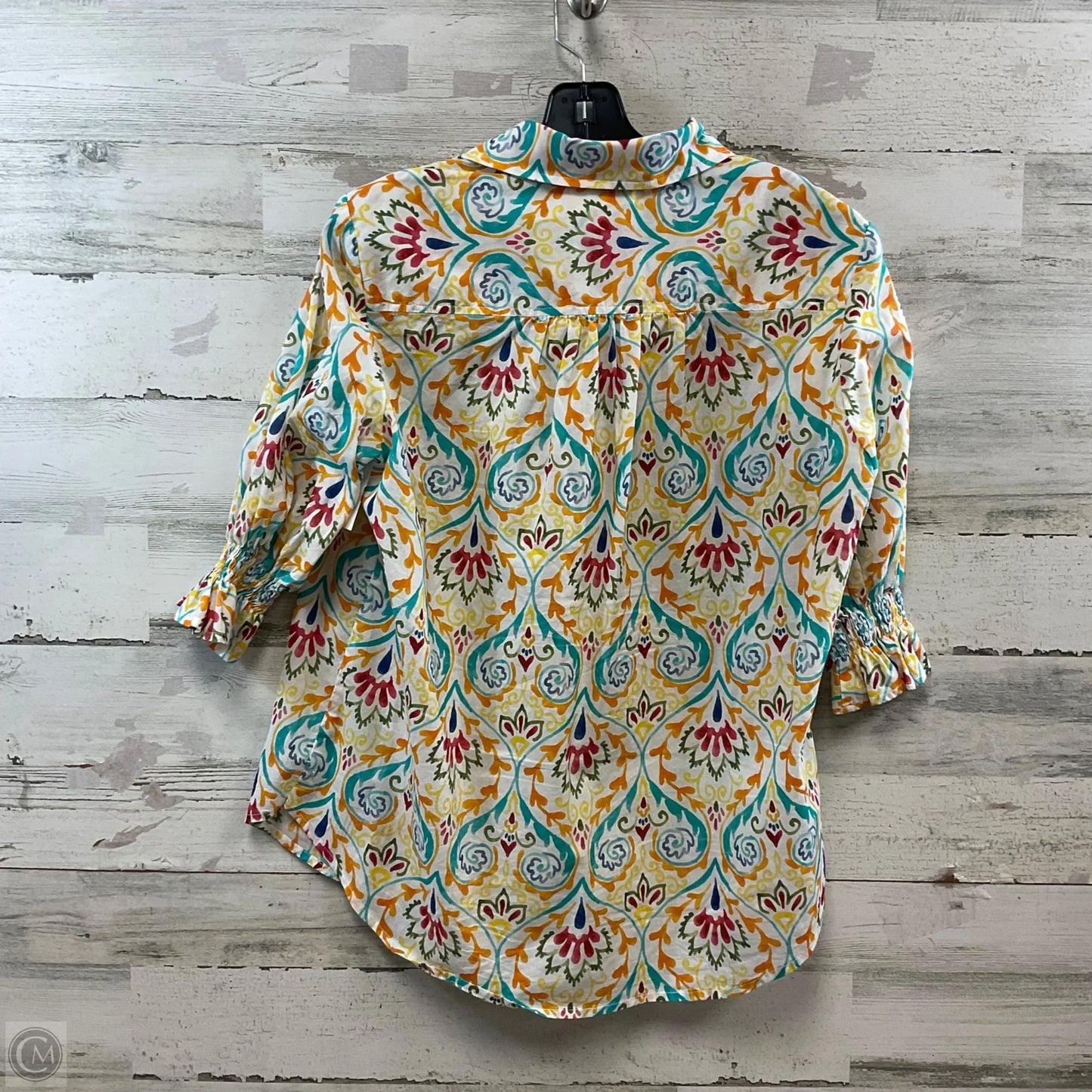 Blouse 3/4 Sleeve By FINLEY In White & Yellow, Size: M