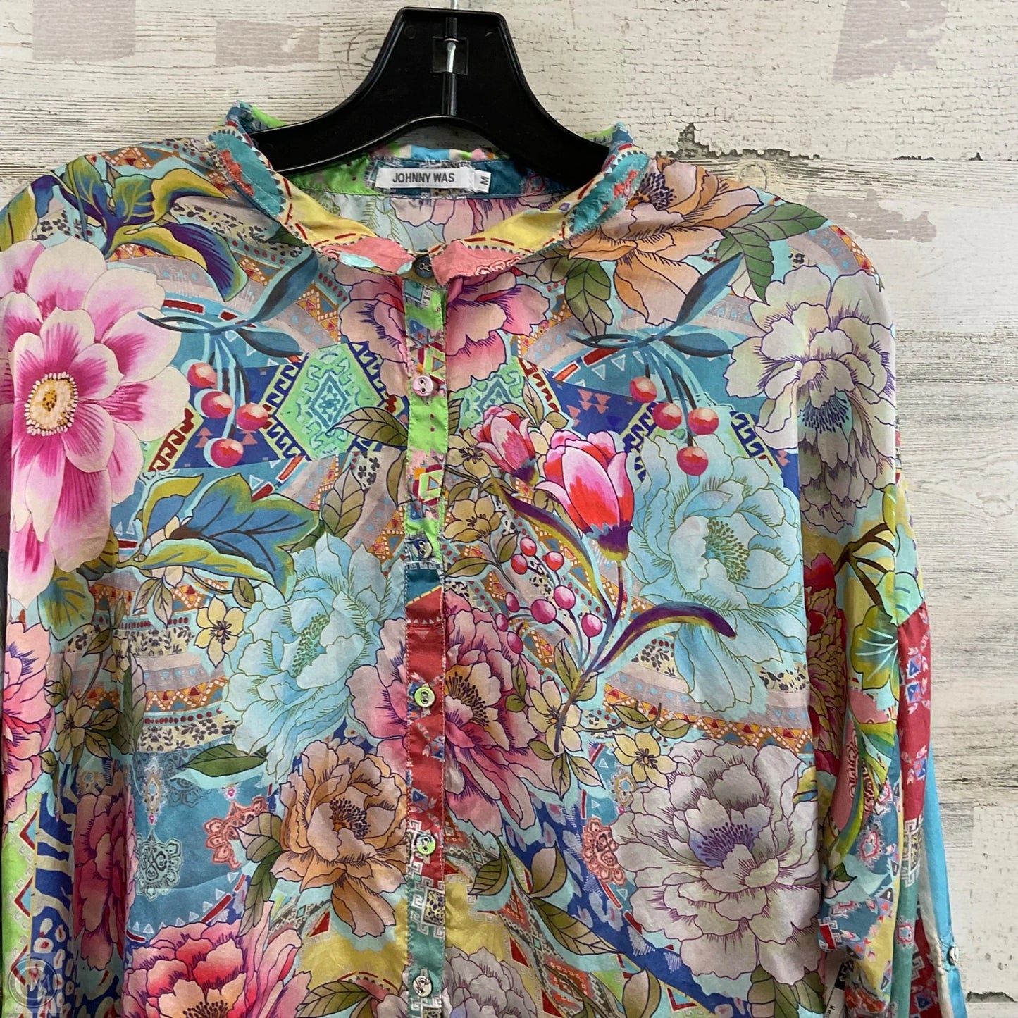 Blouse Long Sleeve By Johnny Was In Green & Red, Size: M
