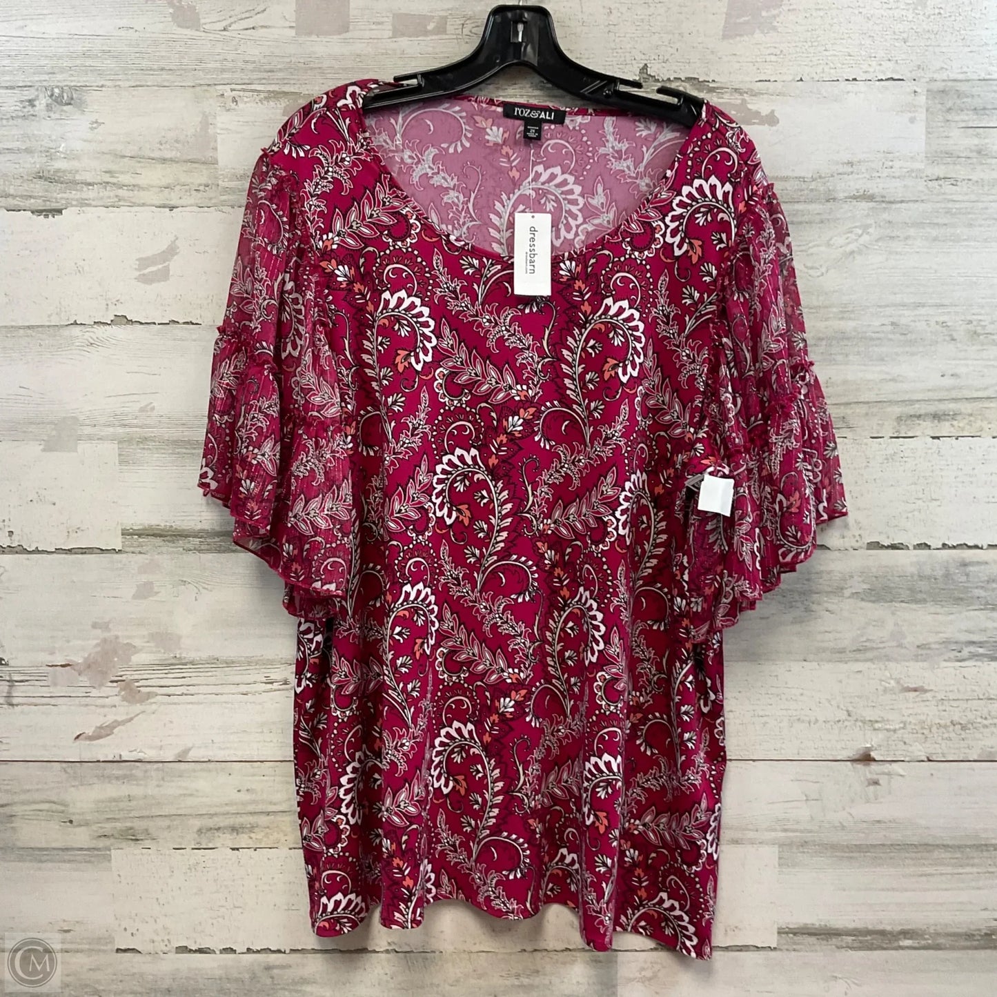 Top Short Sleeve By Roz And Ali In Pink, Size: 2x