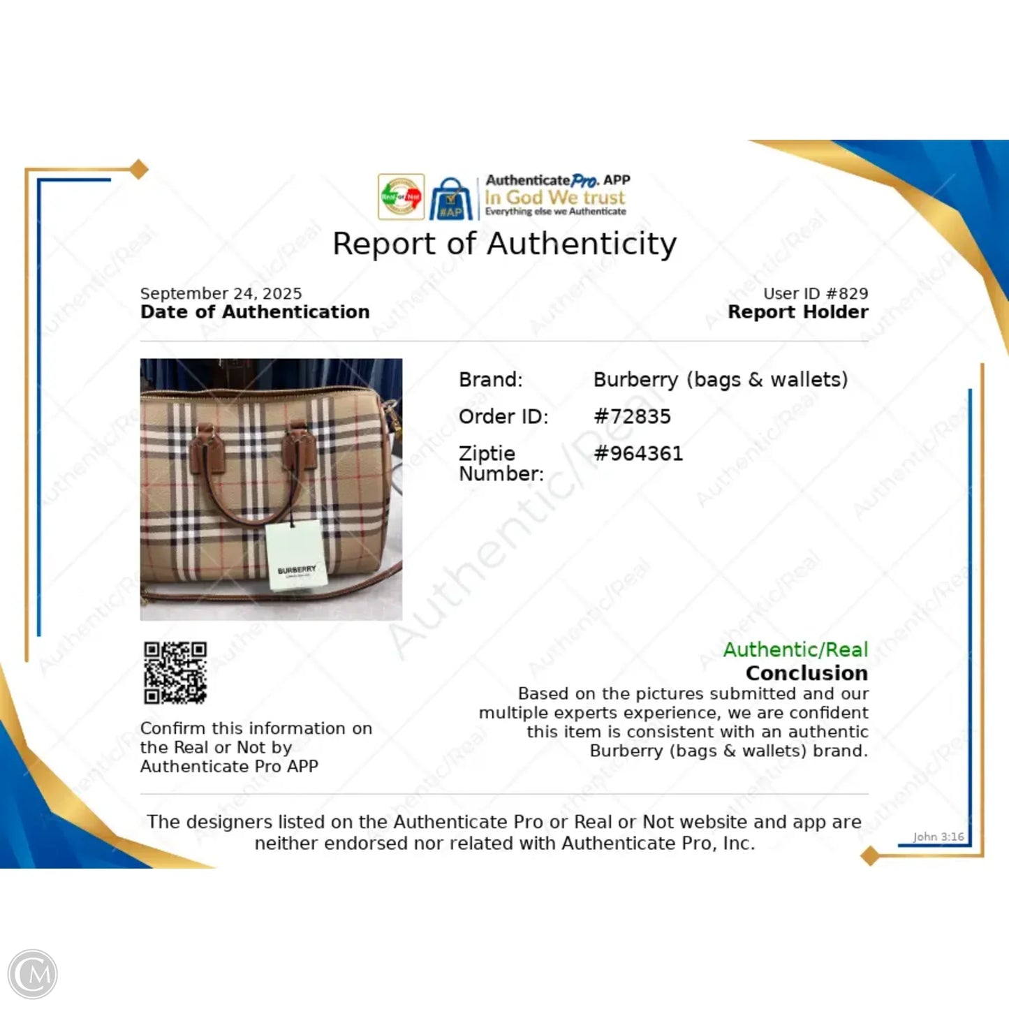 Handbag Luxury Designer By Burberry, Size: Medium