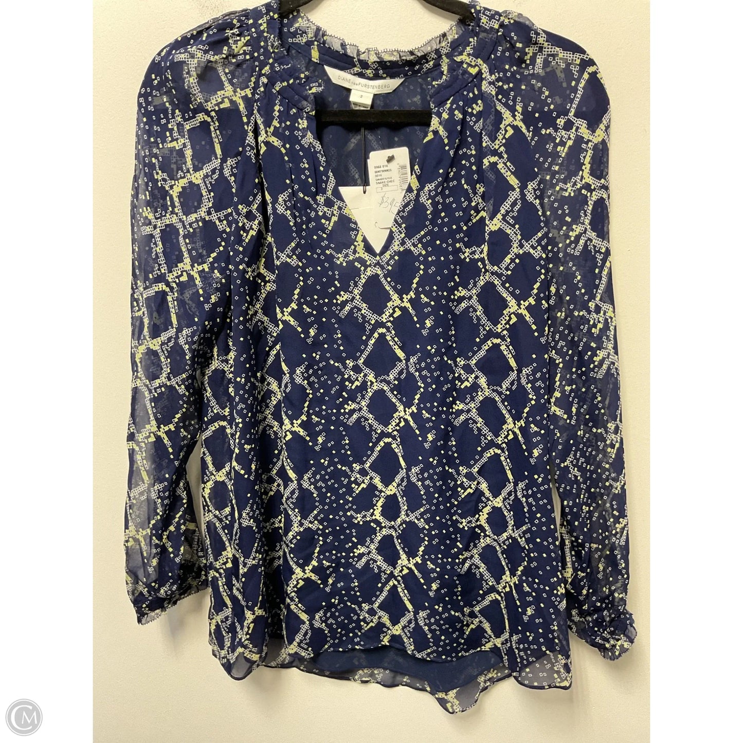Blouse Designer By Diane Von Furstenberg In Blue & Yellow, Size: 2