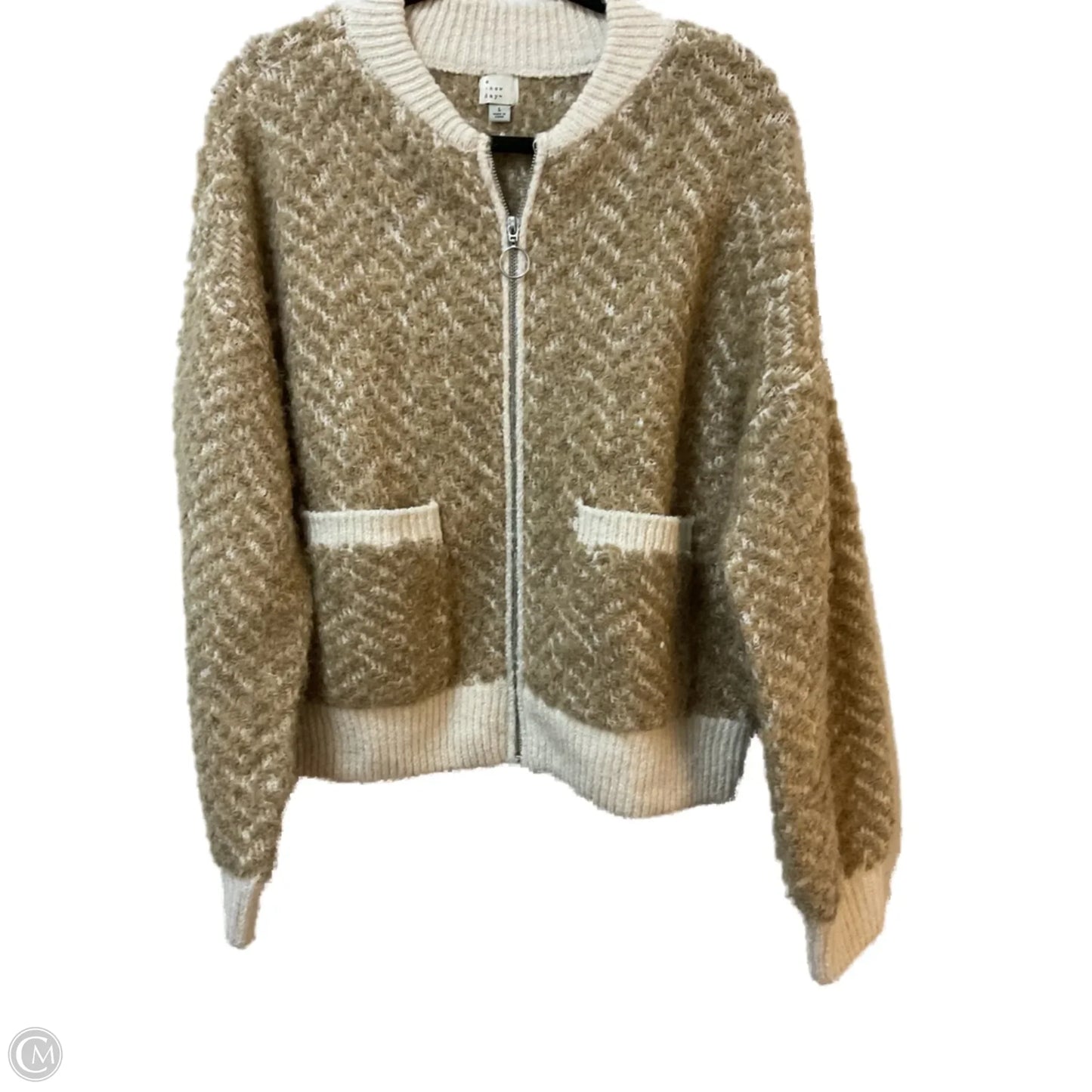 Sweater Cardigan By A New Day In Cream & Tan, Size: L
