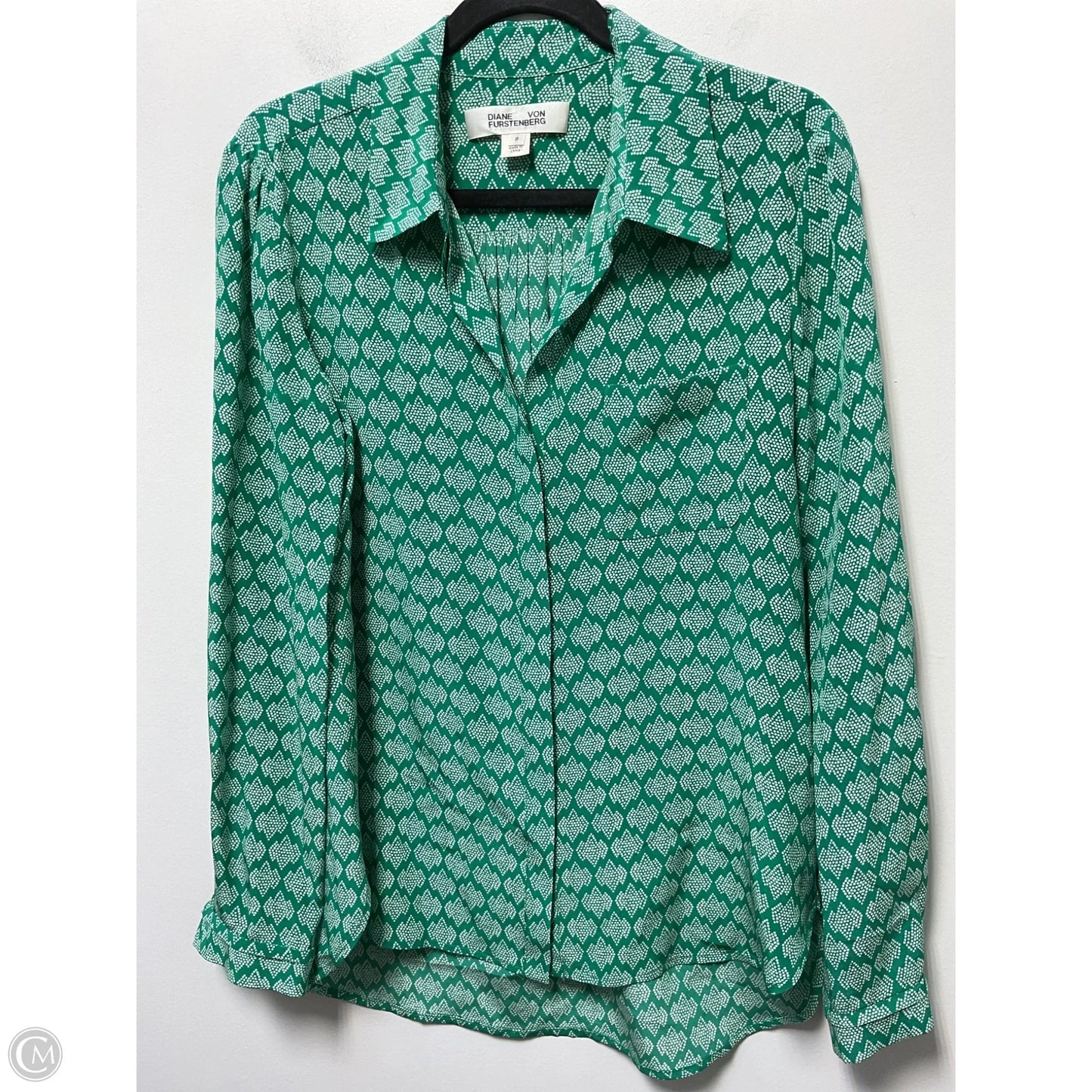 Blouse Designer By Diane Von Furstenberg In Green & White, Size: M