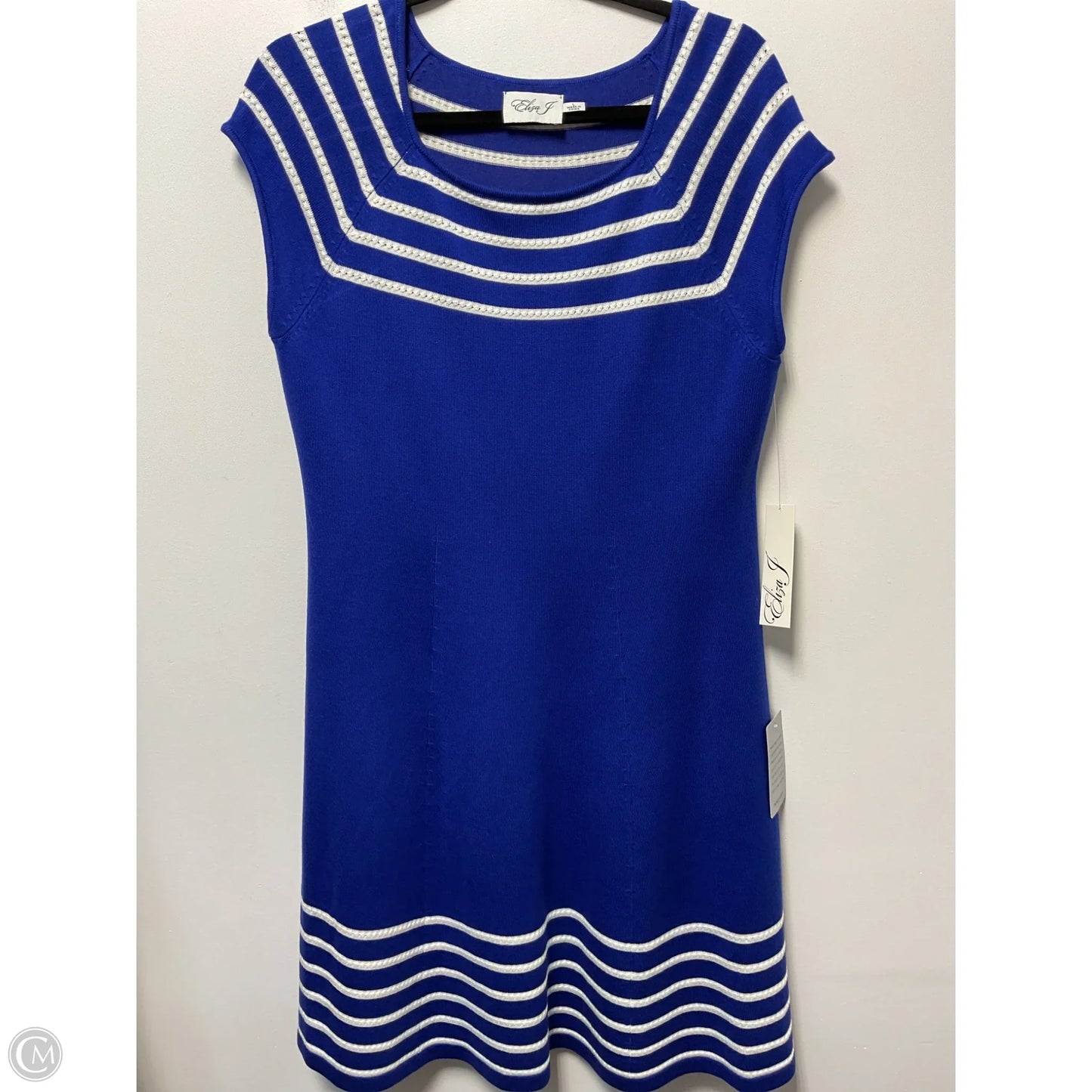 Dress Sweater By Eliza J In Blue & White, Size: L