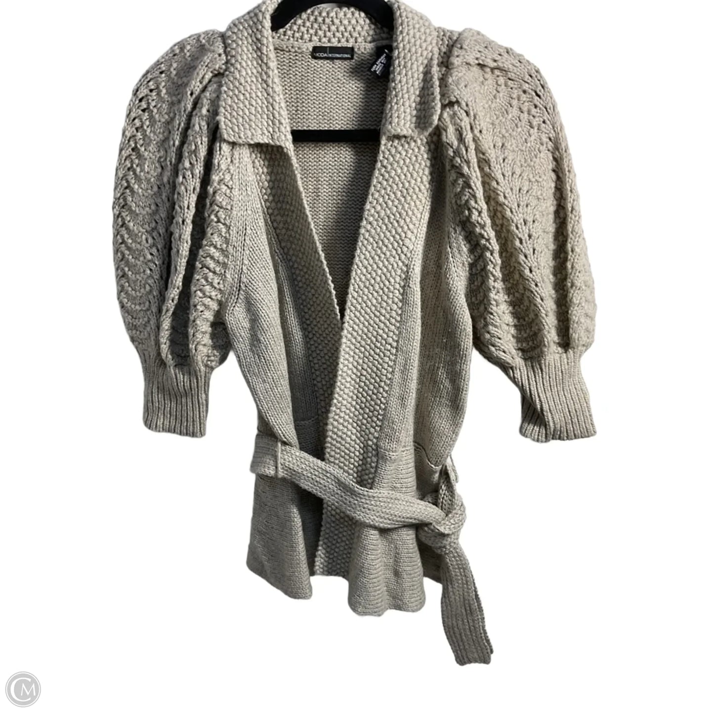 Sweater Cardigan By Moda Intl In Beige, Size: M
