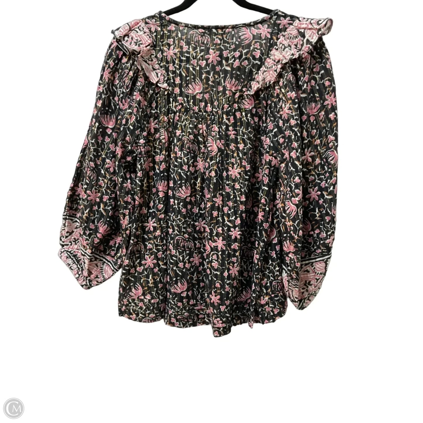 Blouse Long Sleeve By Cleobella In Black & Pink, Size: S